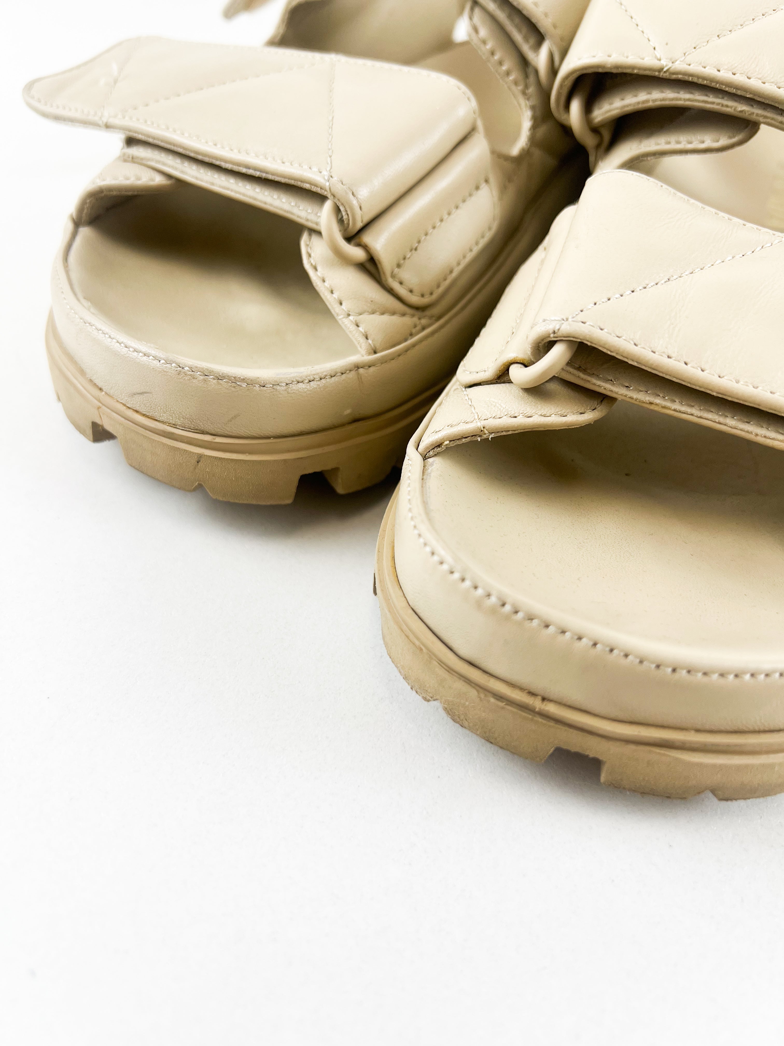 Prada Logo Quilted Leather Sandal Size 38