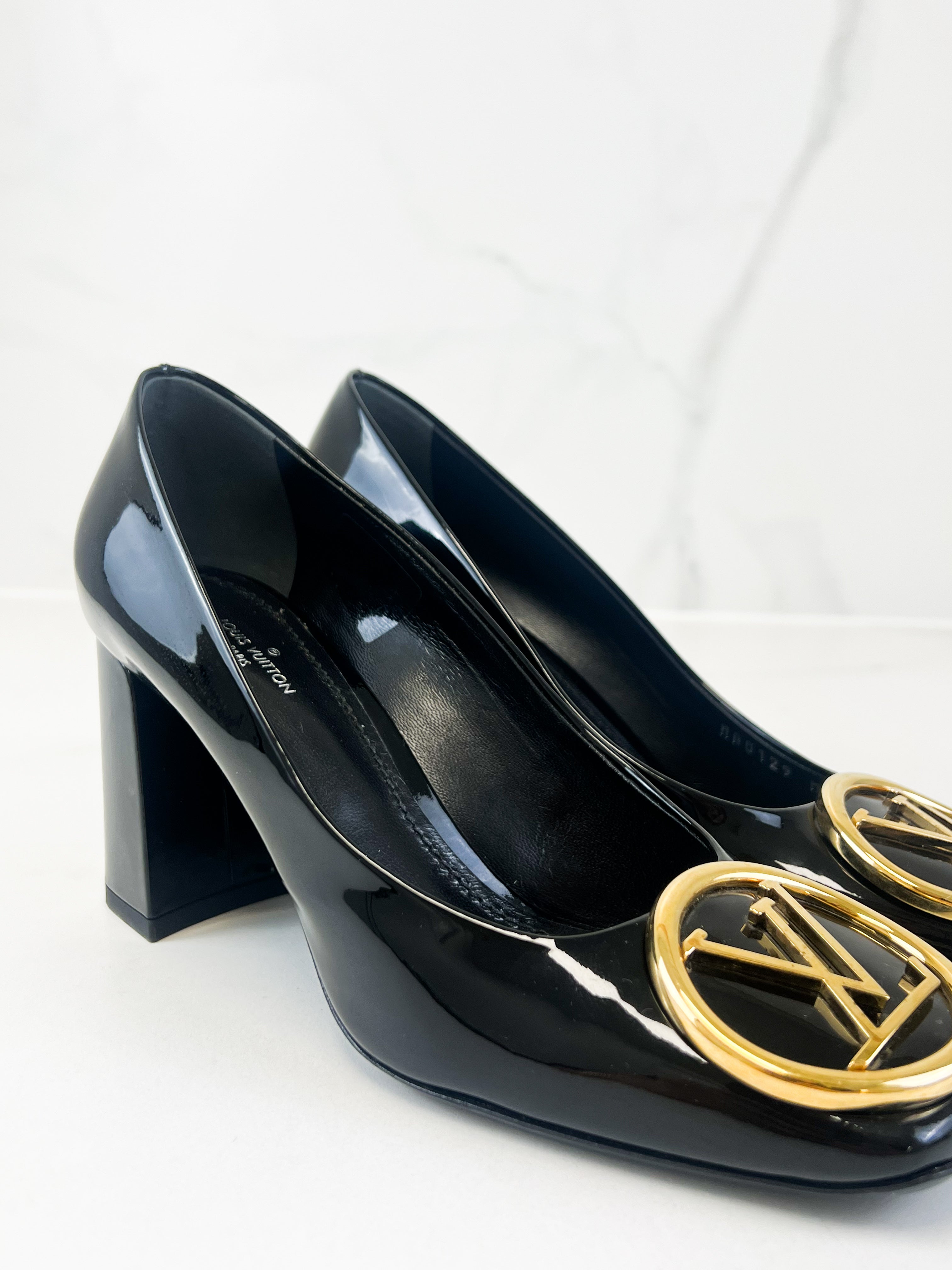 Louis Vuitton Patent Black Madeleine Pump Size 37