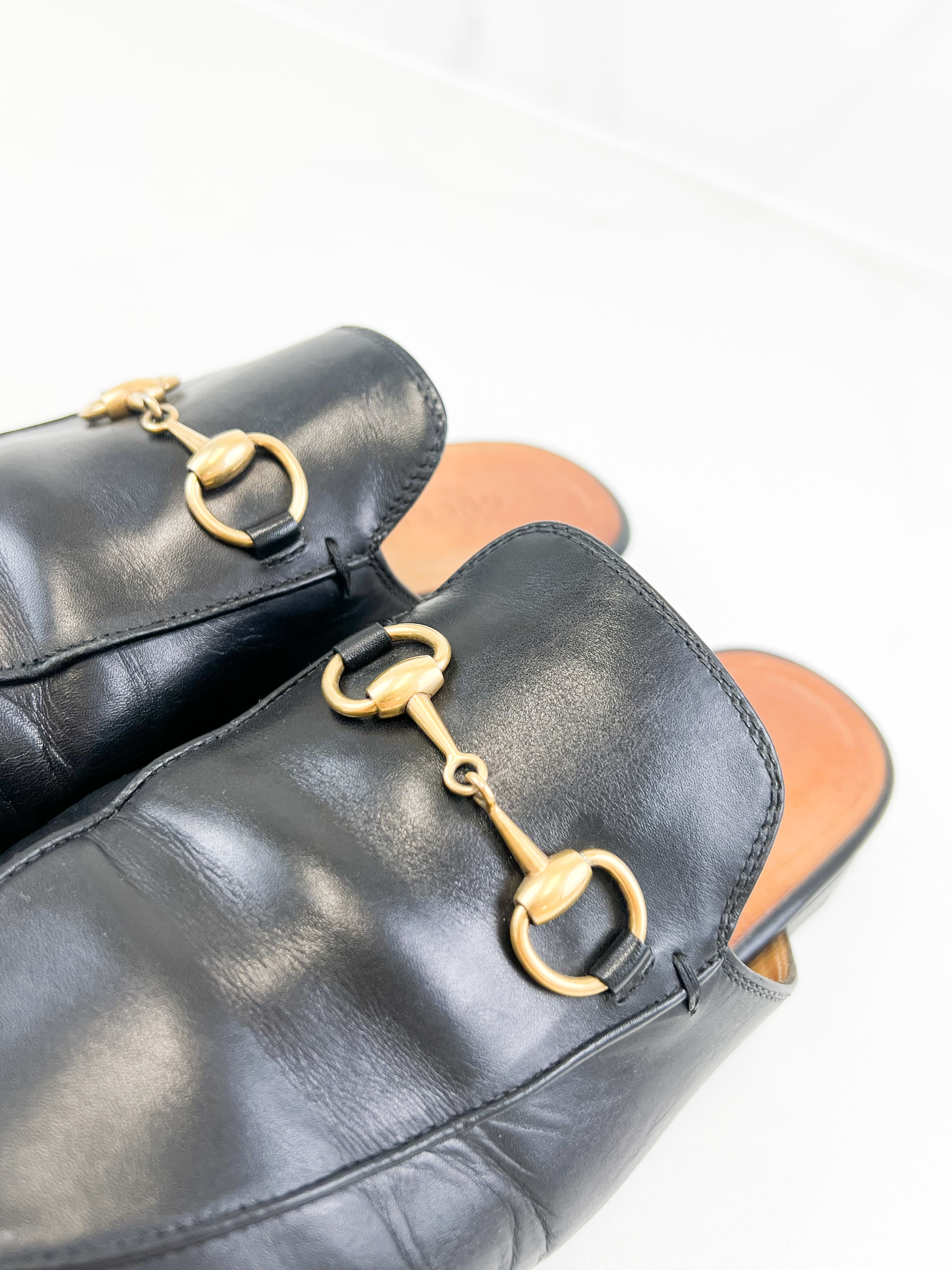 Gucci Black Leather Princetown Horsebit Slipper Size 37.5