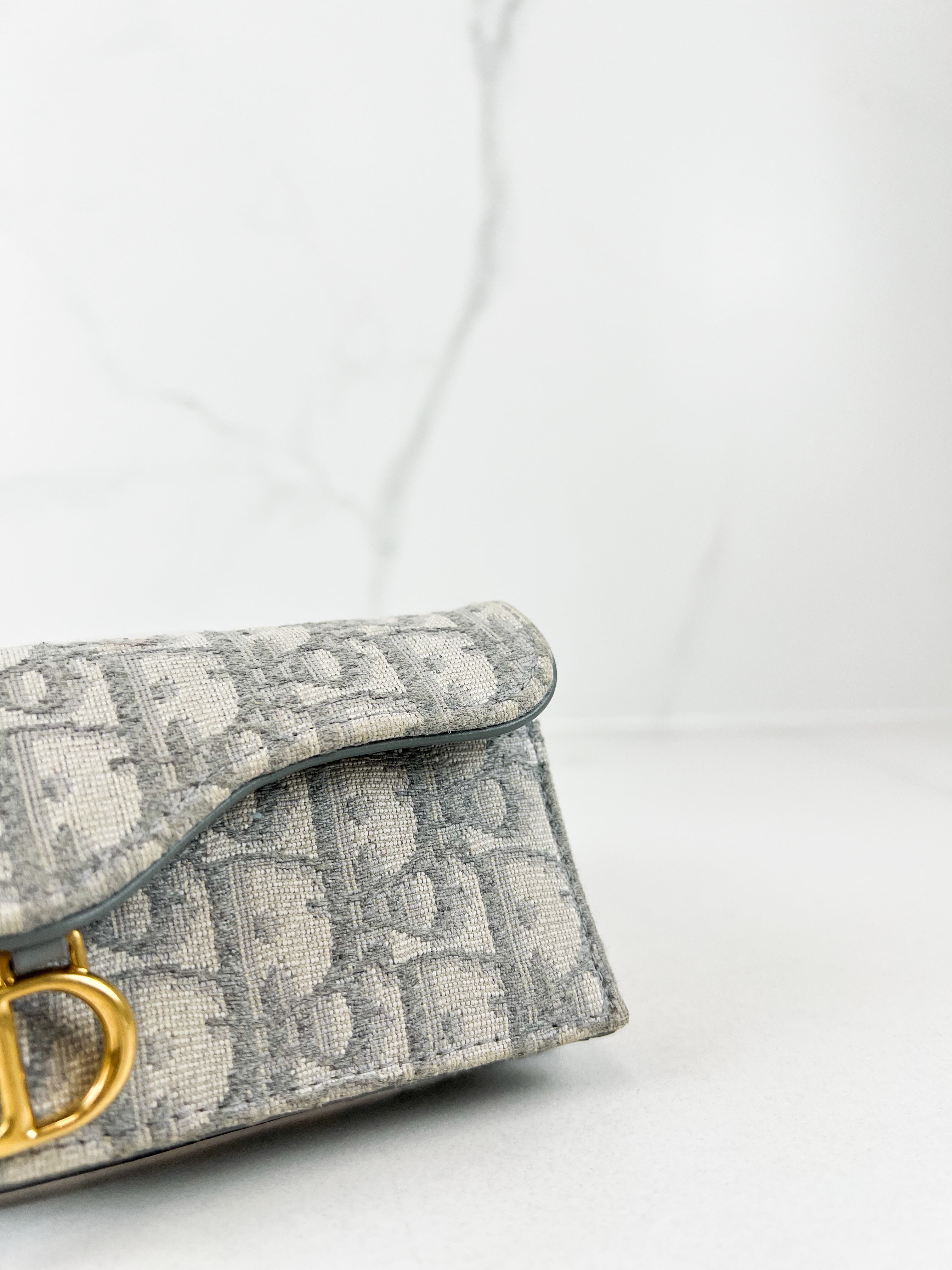 Christian Dior Grey Oblique Jacquard Card Holder