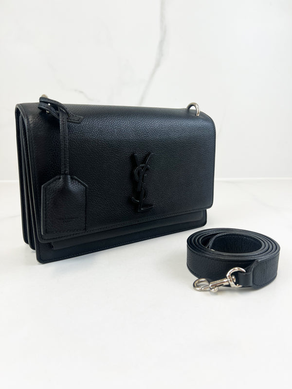 Saint Laurent Black Sunset Grained Shoulder Bag
