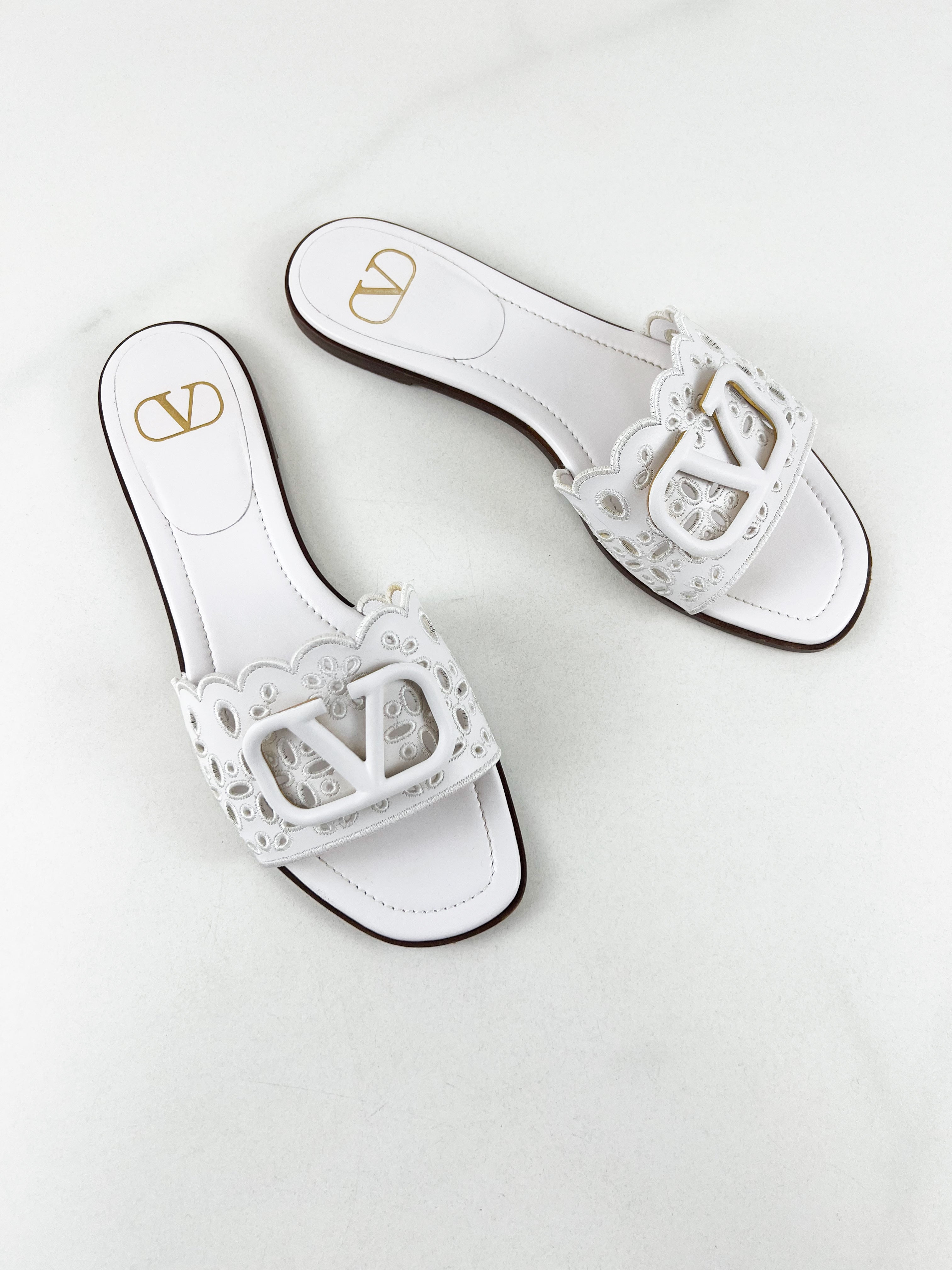 Valentino Garavani VLogo Slide in White Leather Size 40