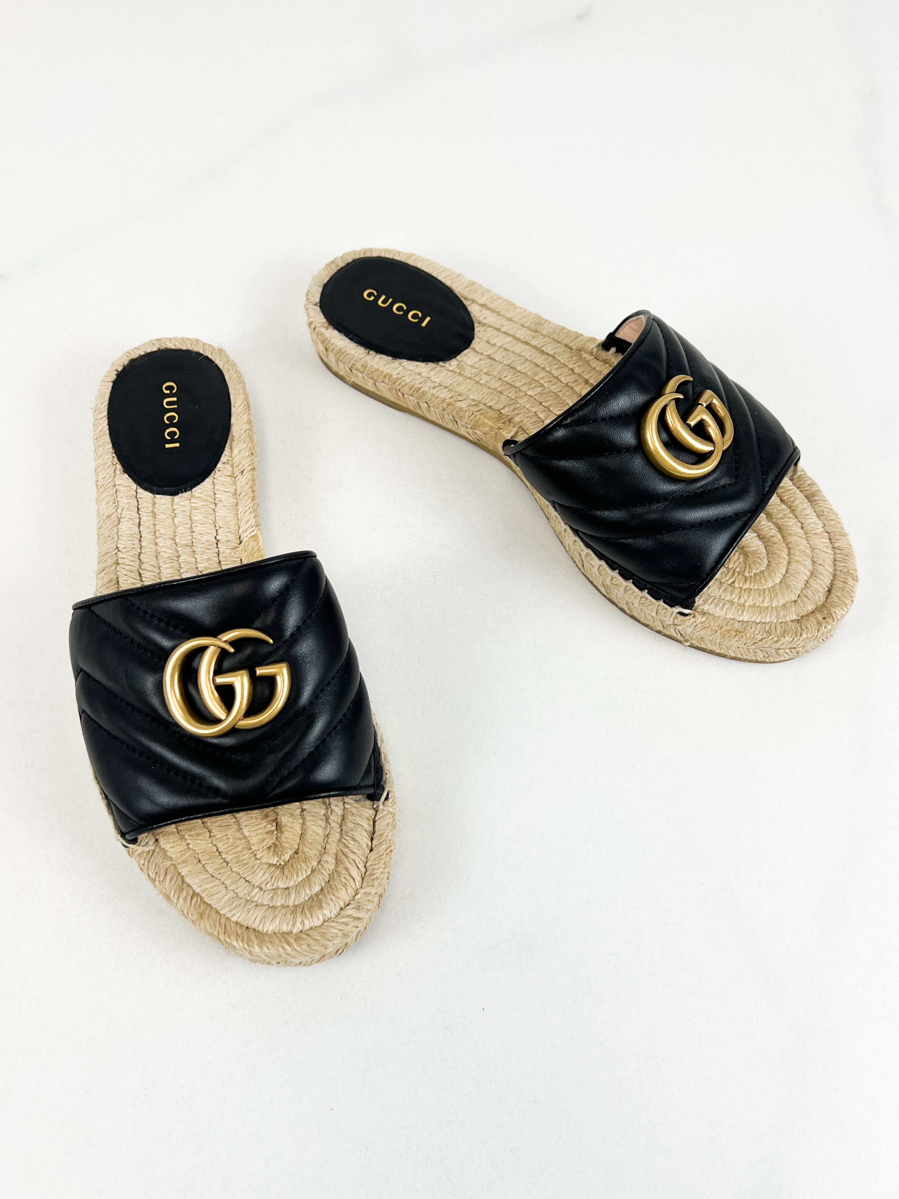 Gucci GG Marmont Canvas Espadrille Sandal Size 37
