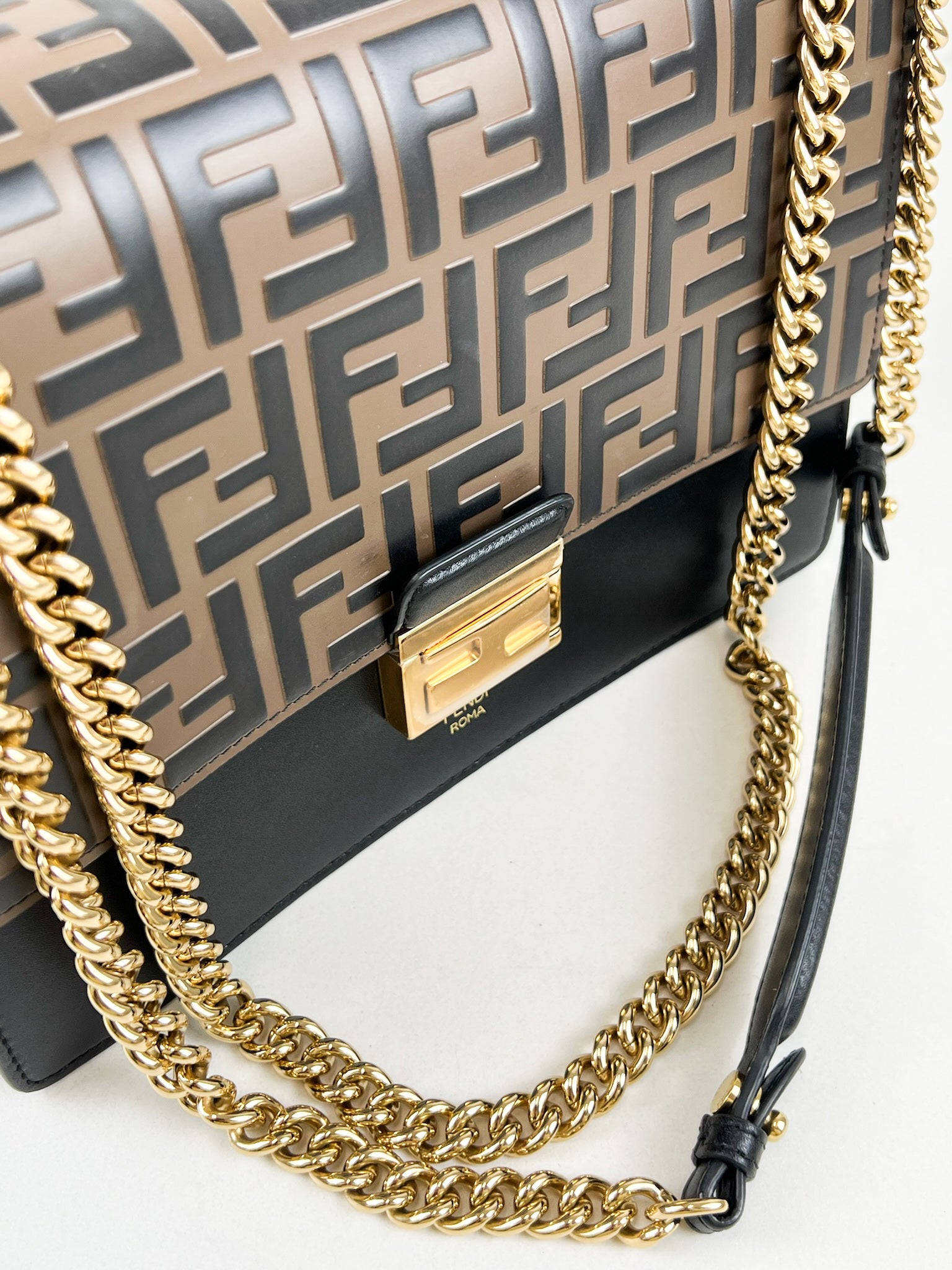 Fendi Kan I Medium Embossed Shoulder Flap Bag