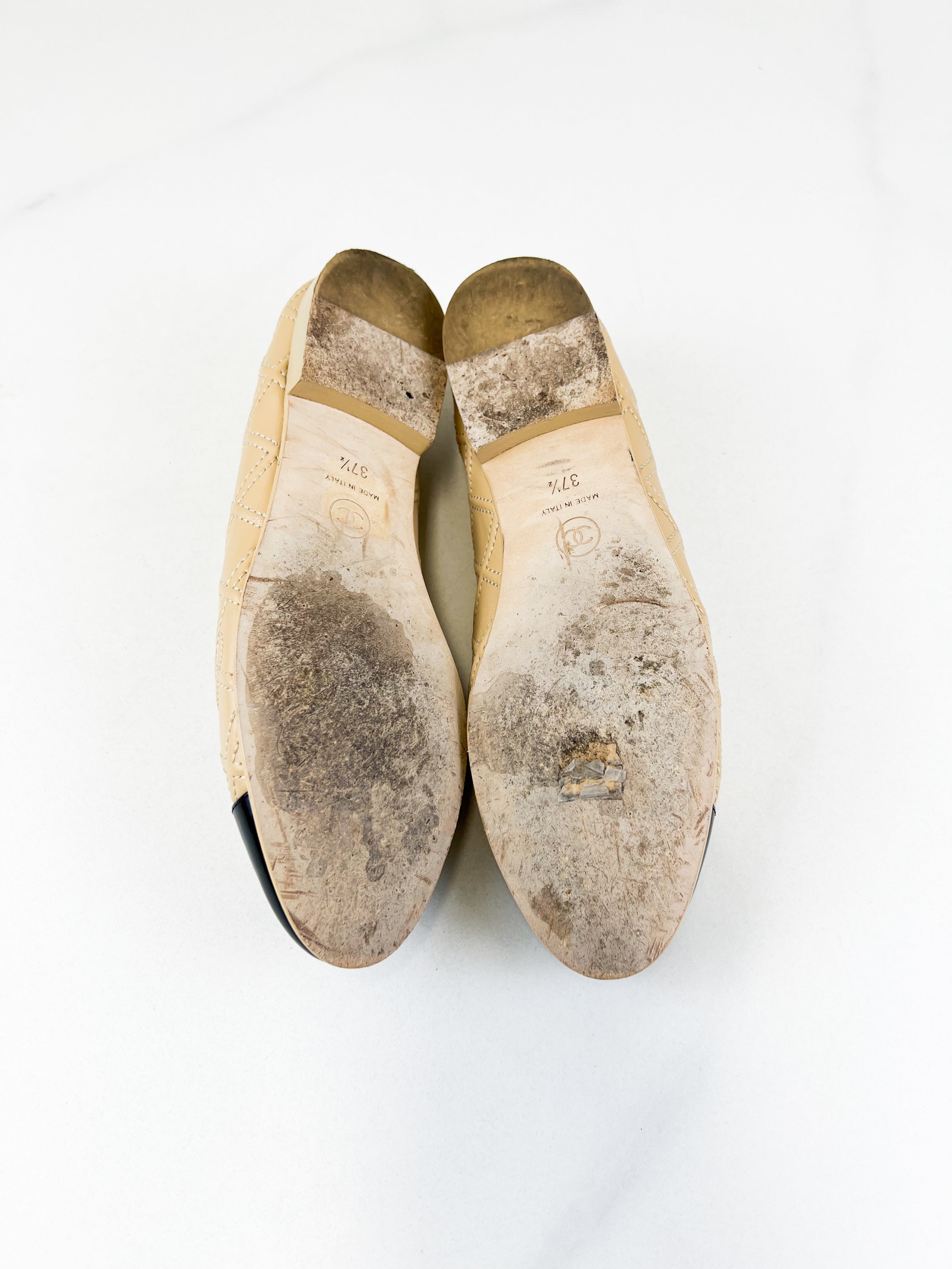 Chanel CC Lambskin & Patent Ballerina Flats Size 37.5