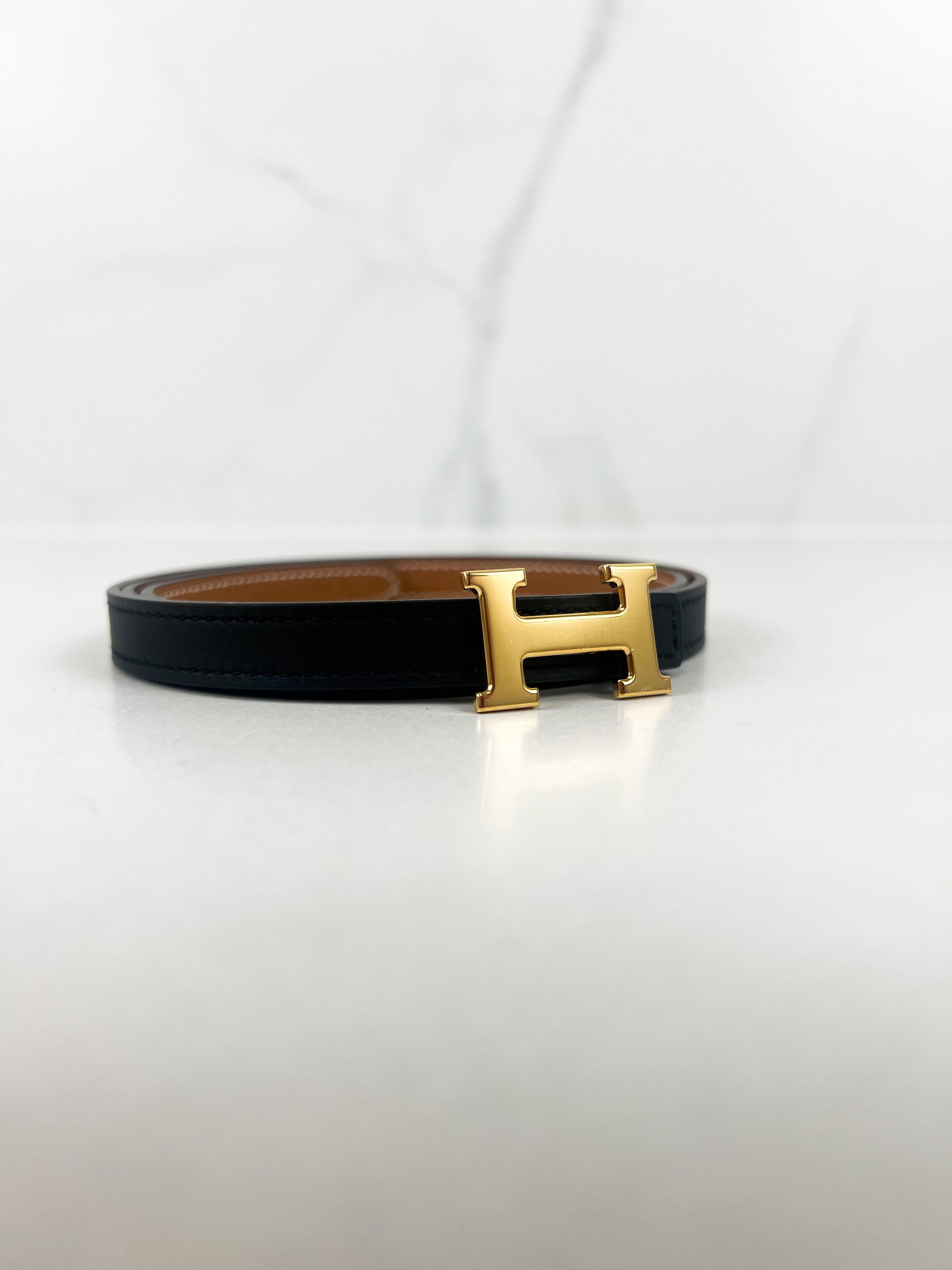 Hermes Mini 5352 H Belt Buckle & Reversible Leather Strap 13mm Size 80 with GHW