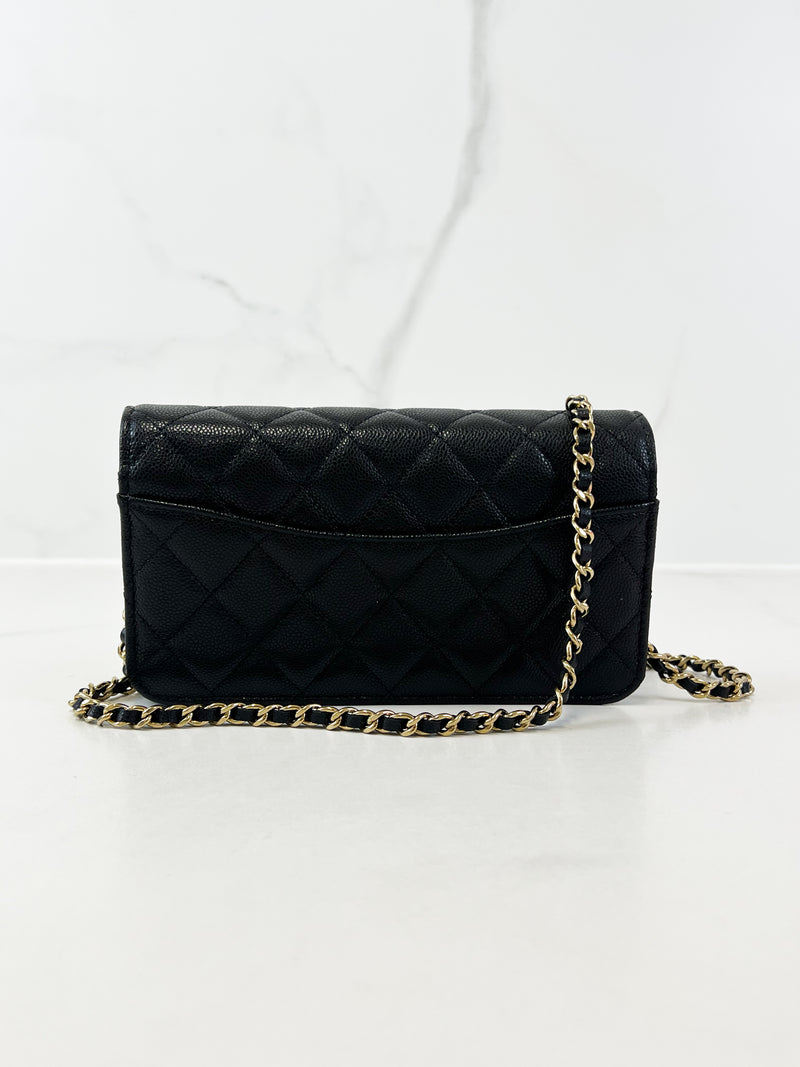 Chanel CC Caviar Black Classic Phone Holder WOC
