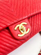 Chanel Red Medium Chevron Quilted Flap Bag