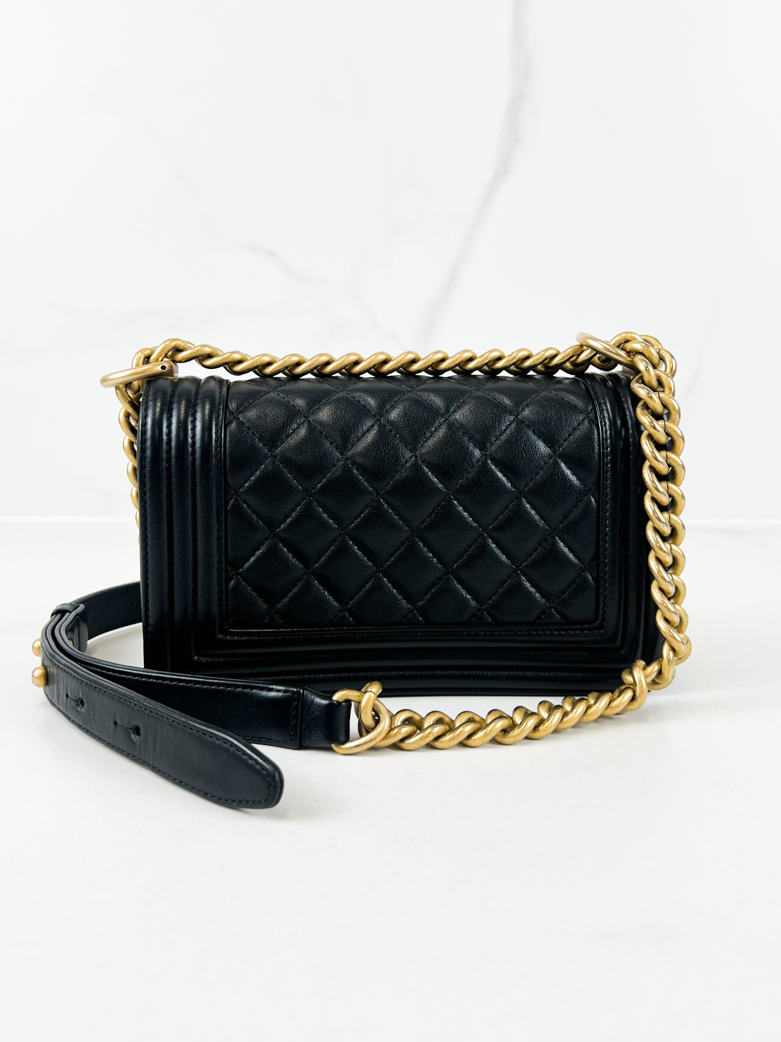 Chanel Small Quilted Calfskin Boy Bag with Gold Hardware