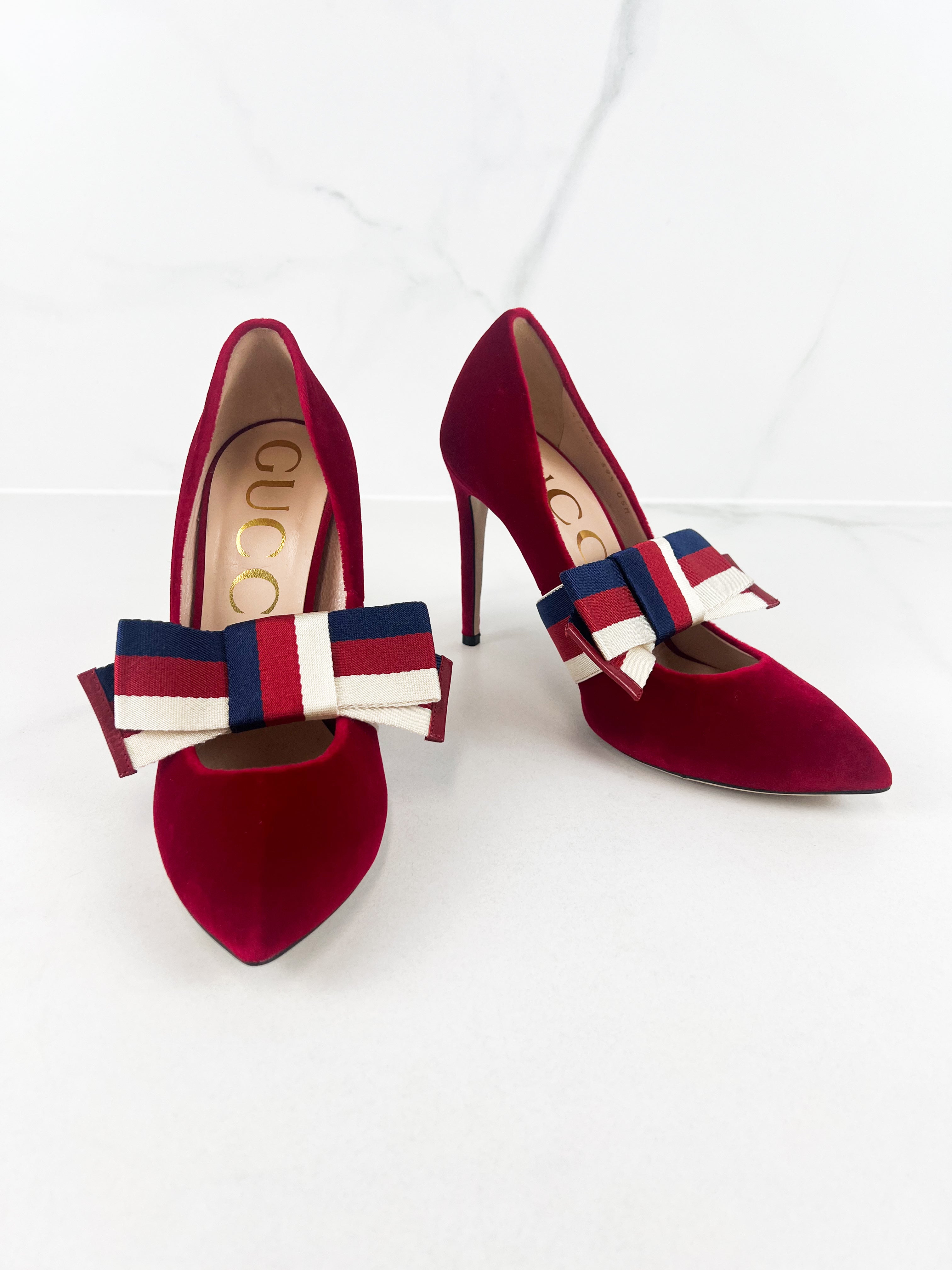 Gucci Red Velvet Sylvie Bow Pump Size 39.5