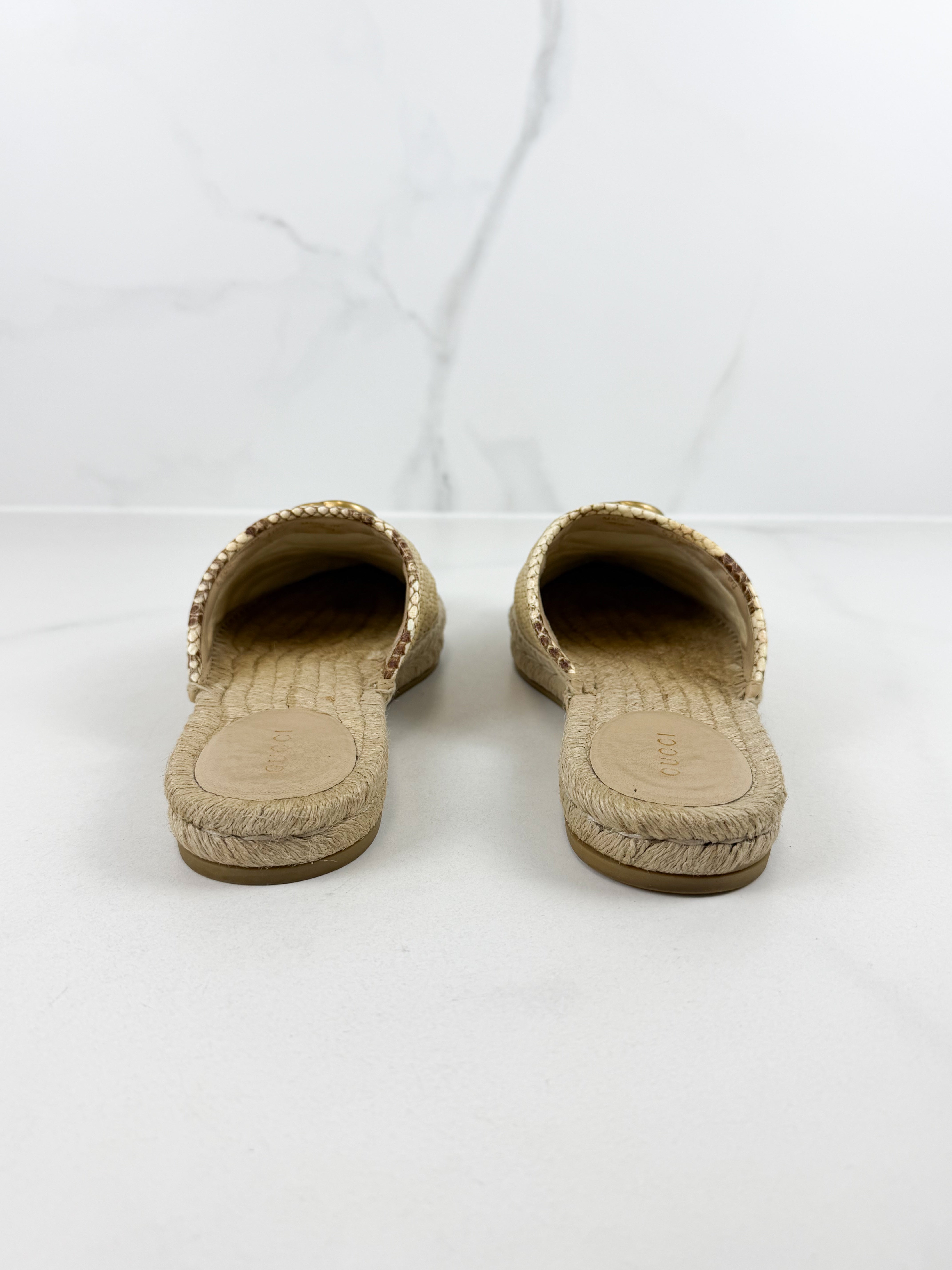 Gucci GG Marmont Matelassé Raffia Espadrille Mules Size 39