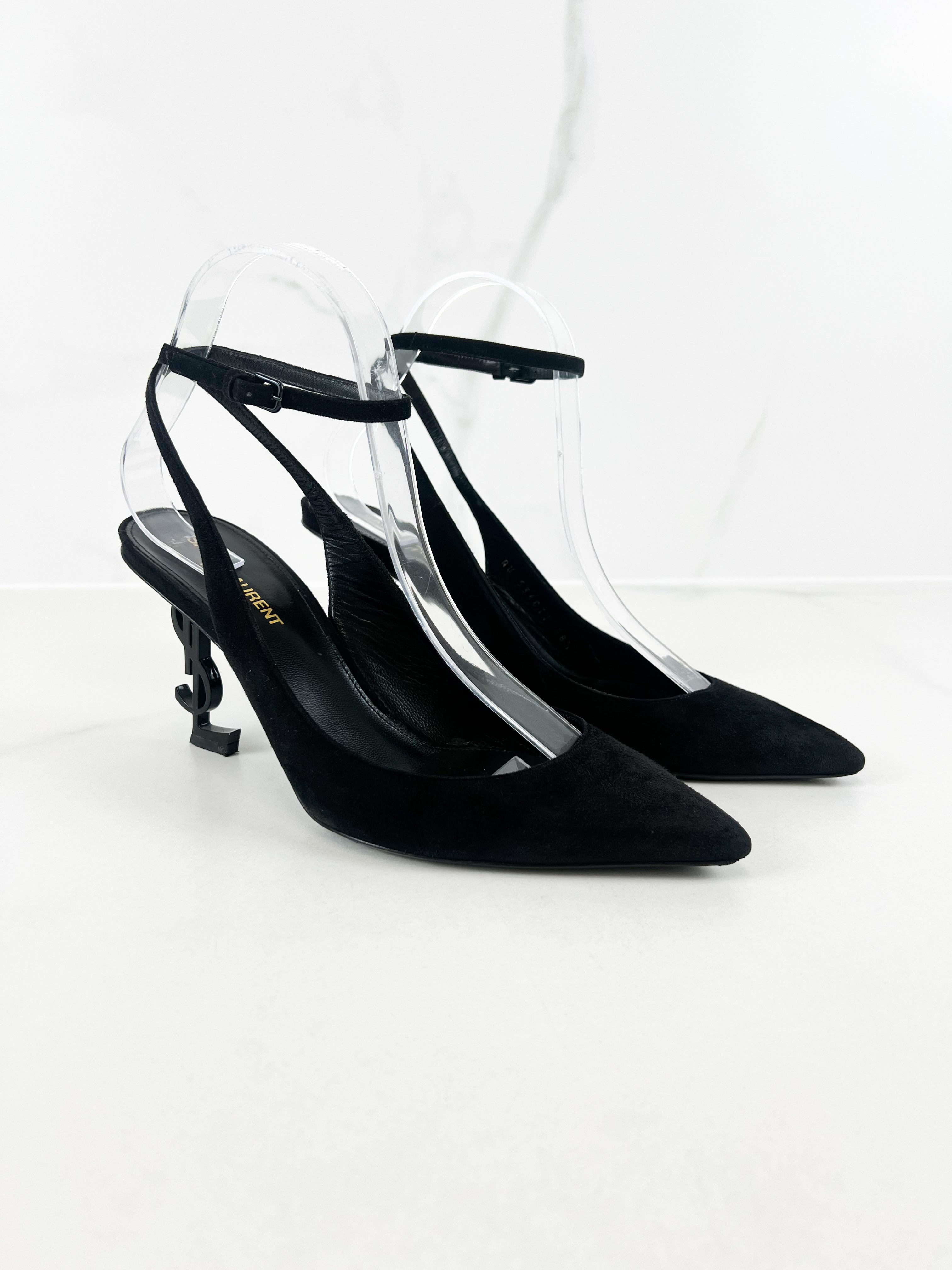 Saint Laurent Black Suede Strap Opyum Pumps Size 38.5