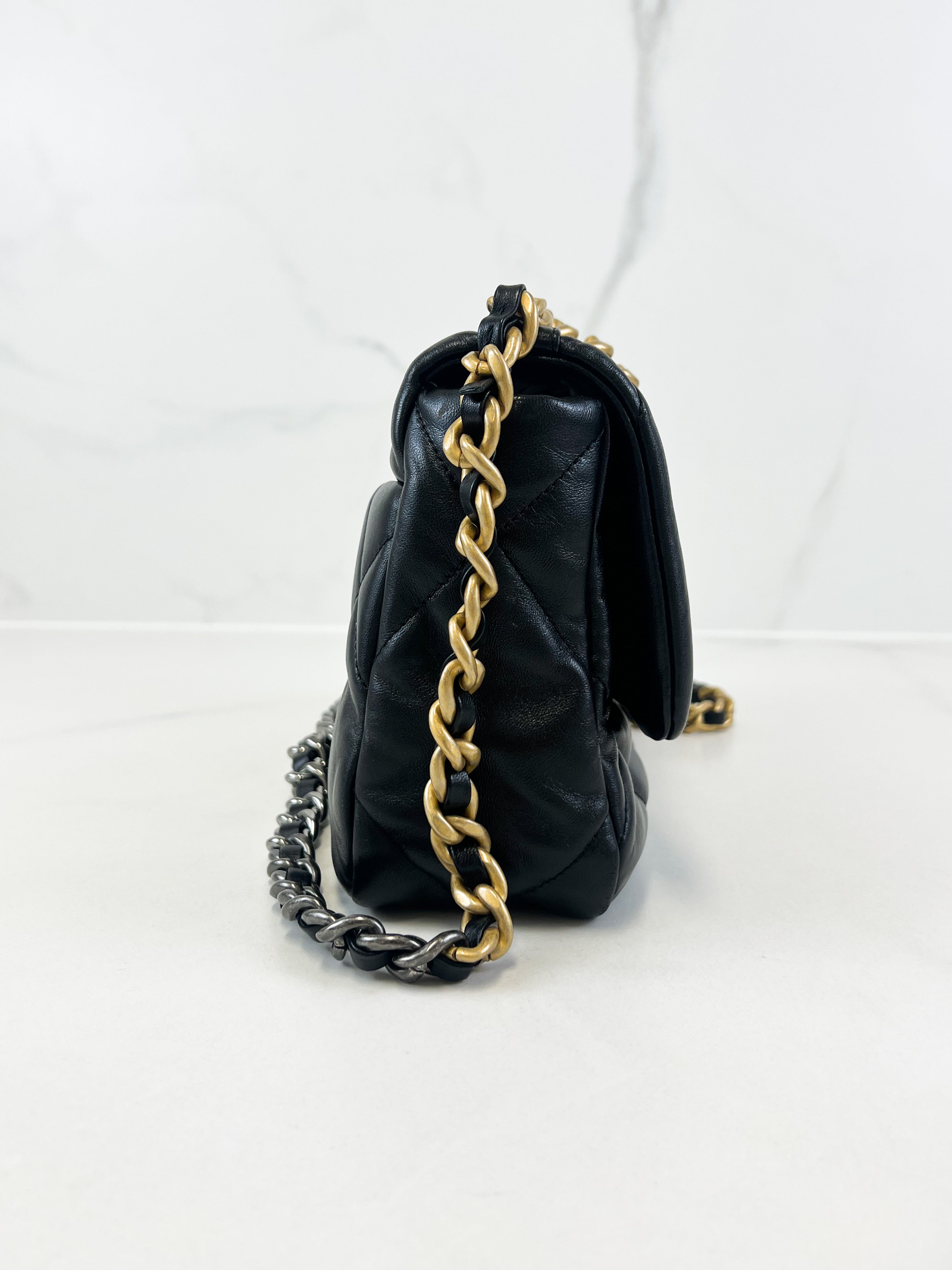Chanel Black Small Lambskin 19 with Gold & Silver Tone Hardware