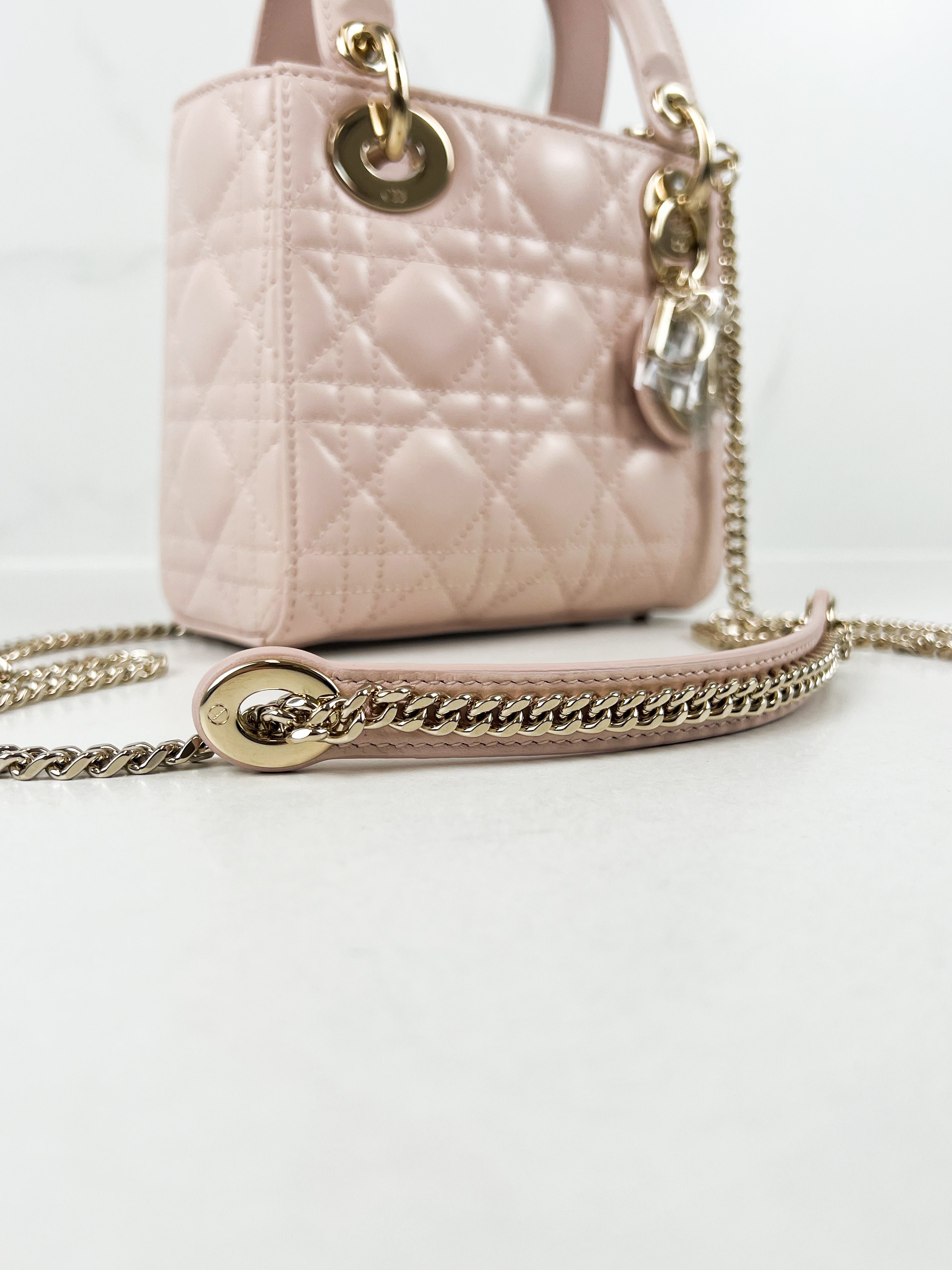Christian Dior Mini Lady Dior Cannage Leather in Powder Pink