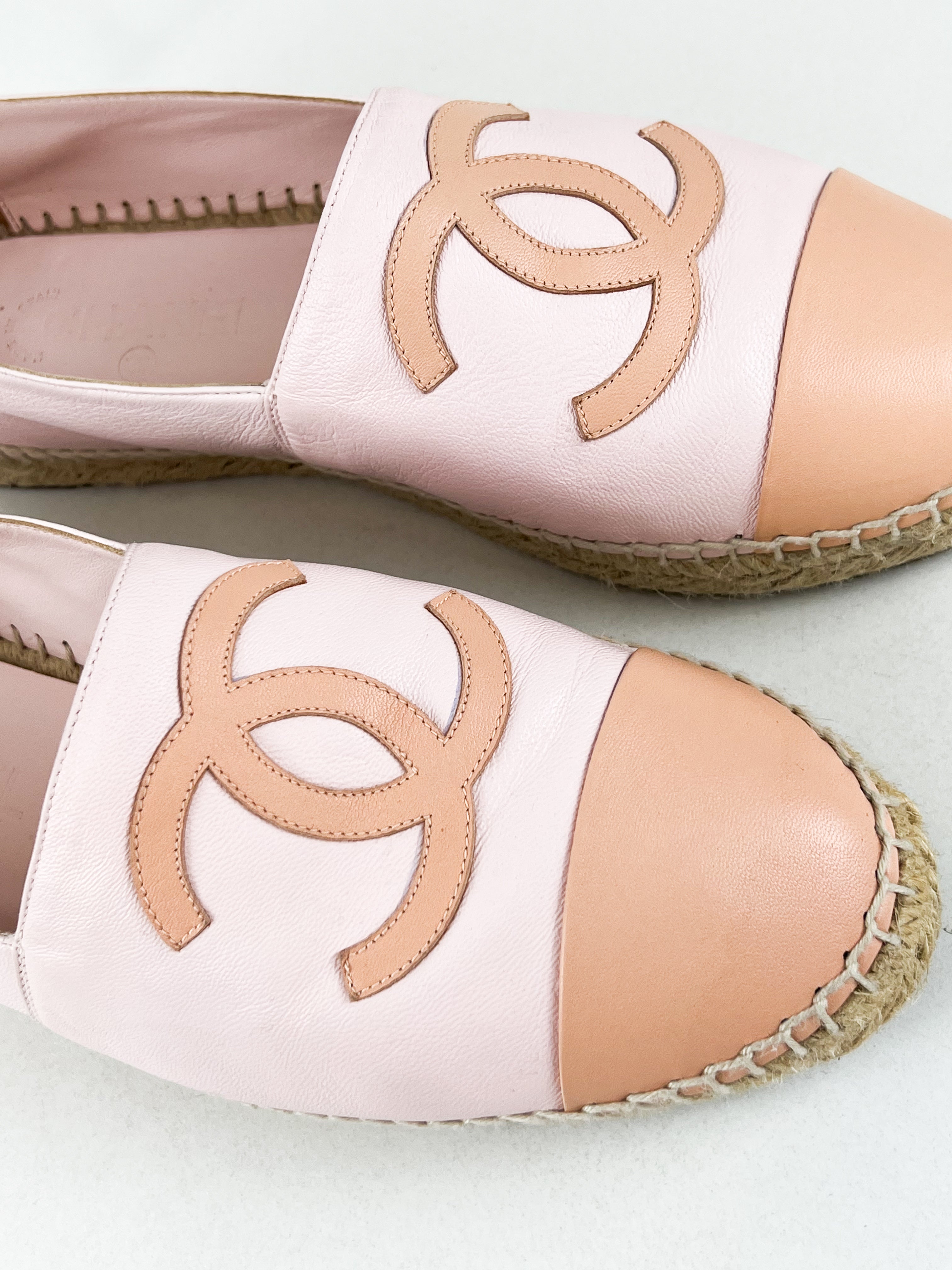 Chanel CC Logo Pink Leather Espadrilles Size 41