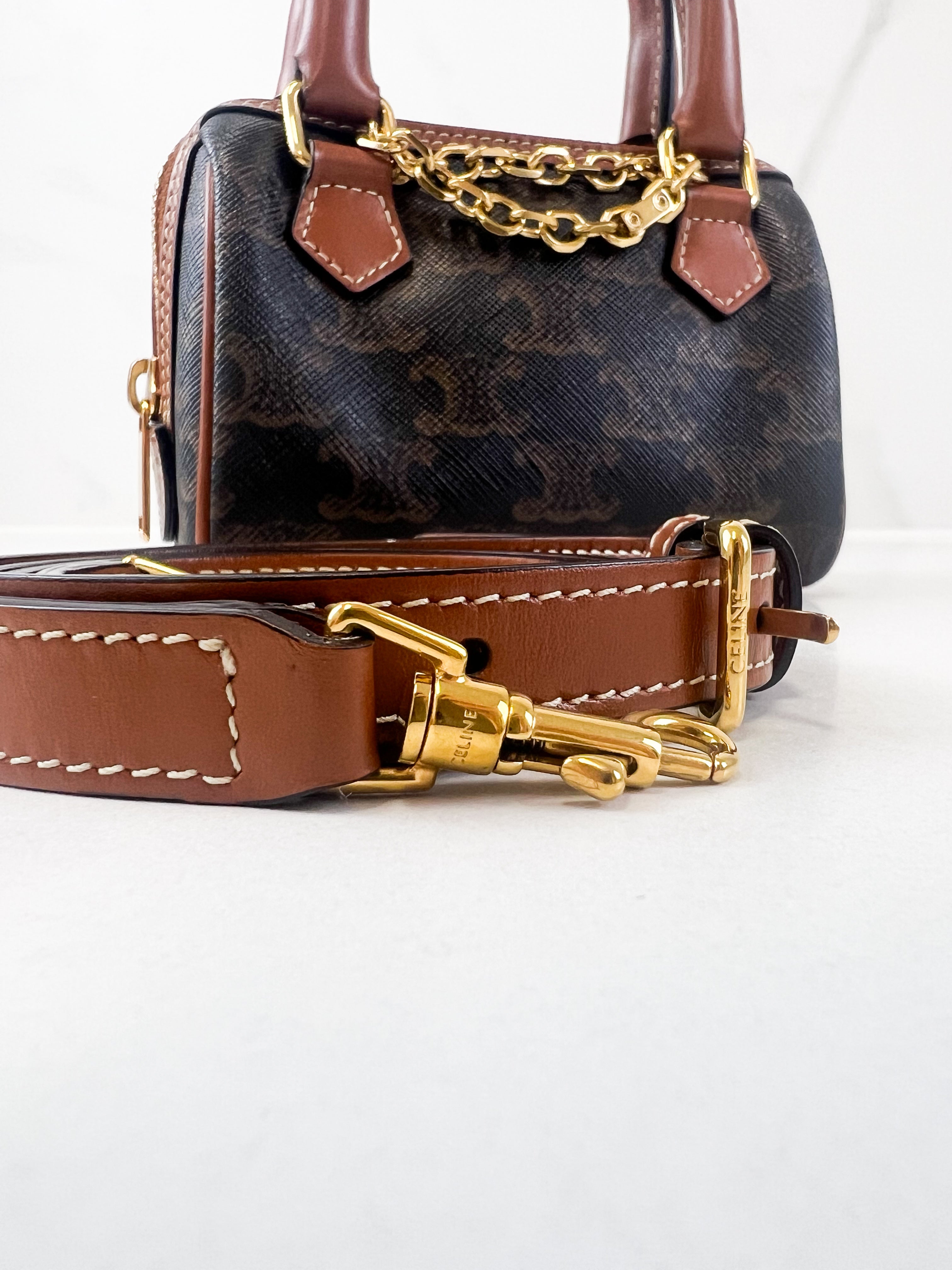 Celine Mini Boston In Triomphe Canvas and Calfskin