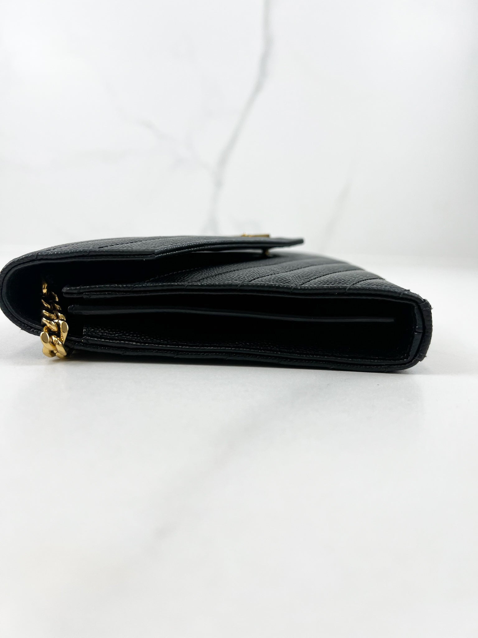 Saint Laurent Cassandre Envelope WOC in Black Grained Leather