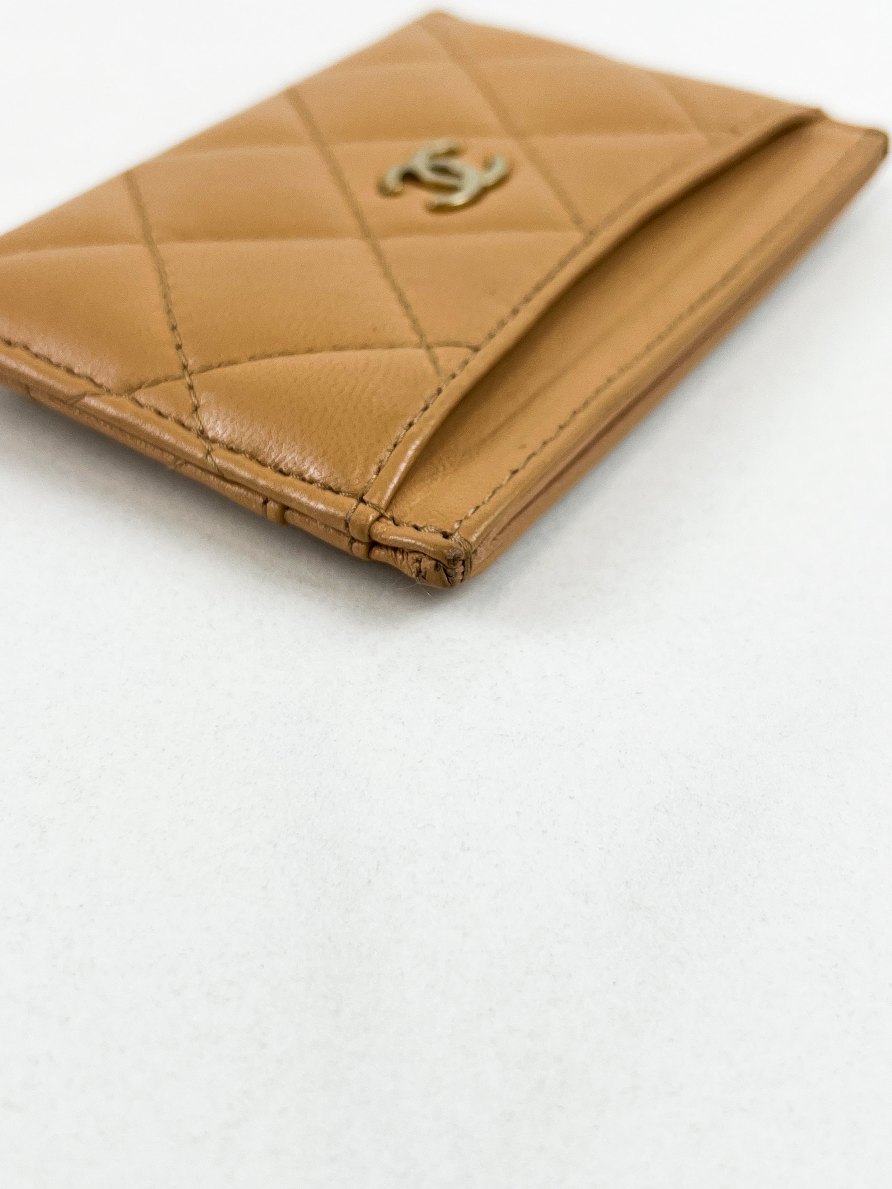 Chanel Lambskin Quilted Card Holder in Beige