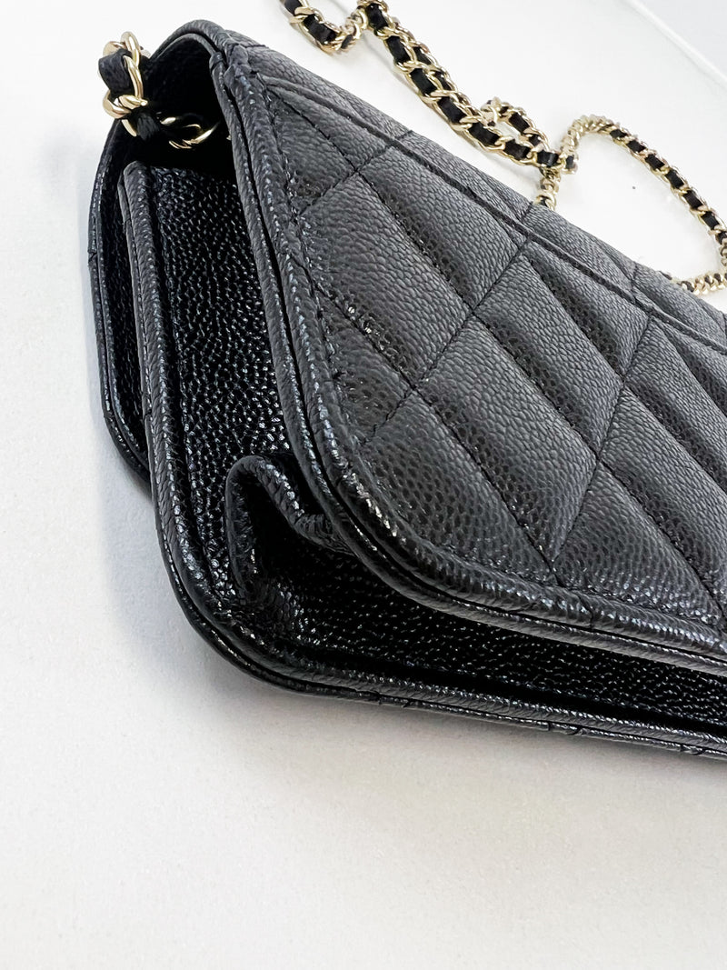 Chanel CC Caviar Black Classic Phone Holder WOC