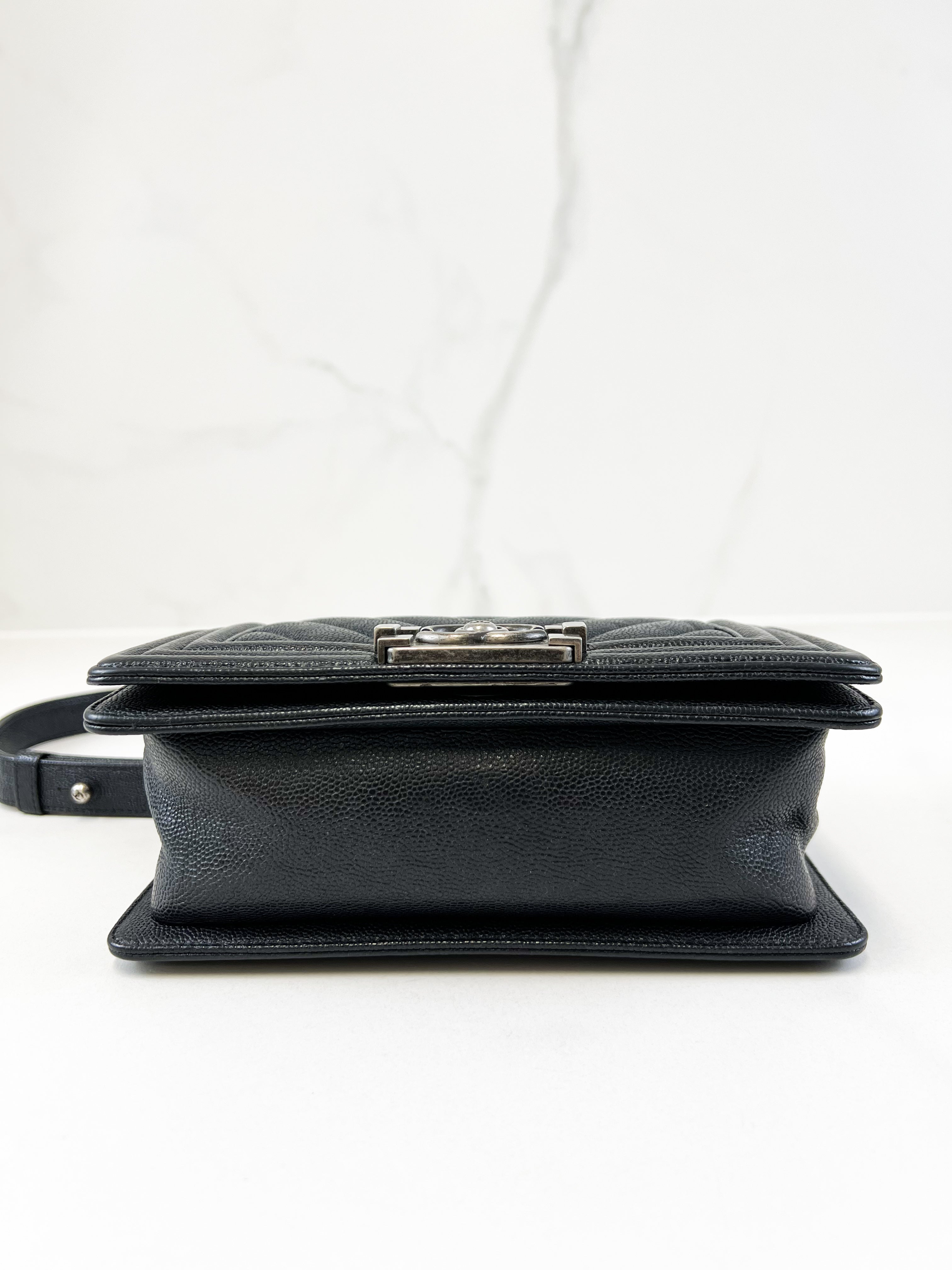 Chanel Caviar Small Chevron Boy Bag with Ruthenium Hardware