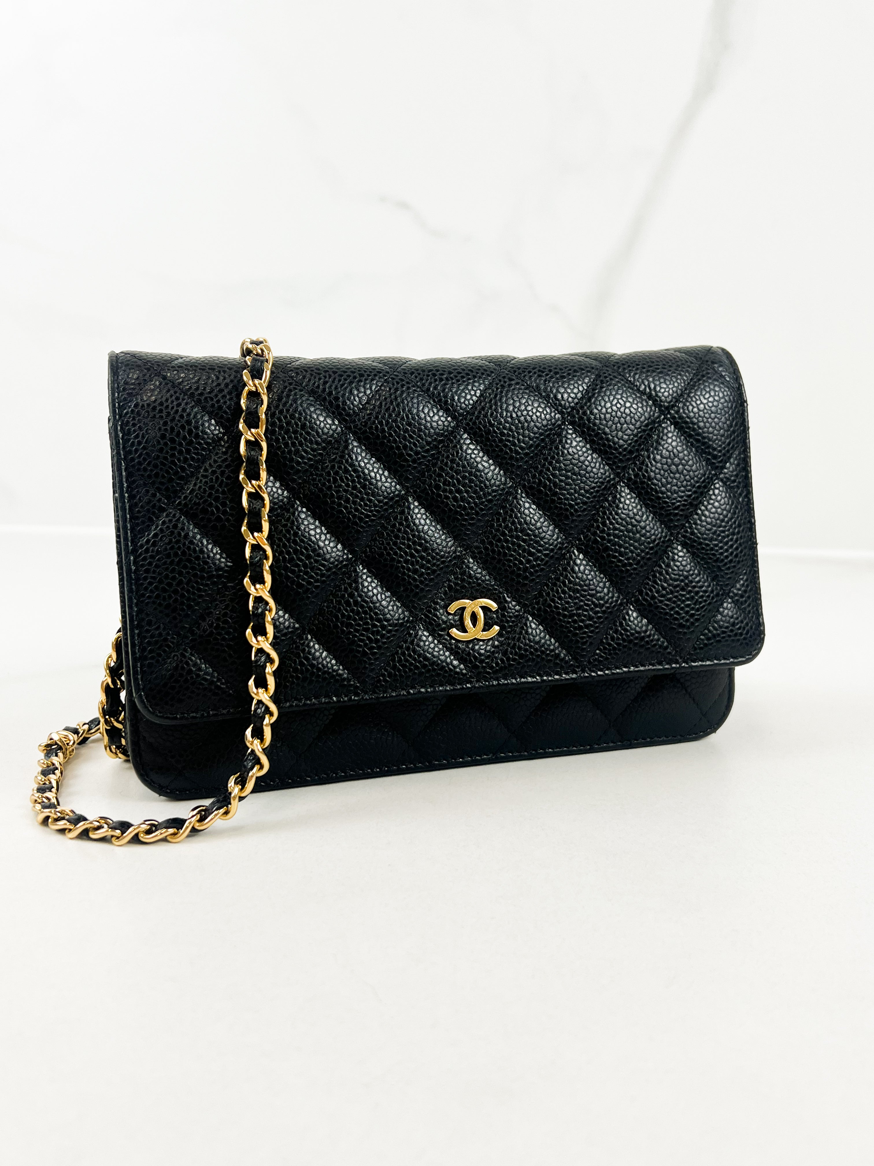 Chanel Black Classic Caviar CC WOC with GHW