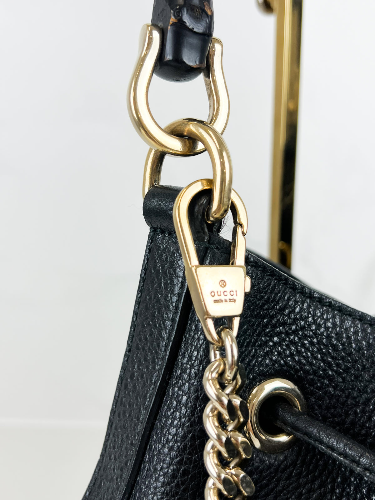 Gucci Miss Bamboo Bucket Bag in Black Grained Leather