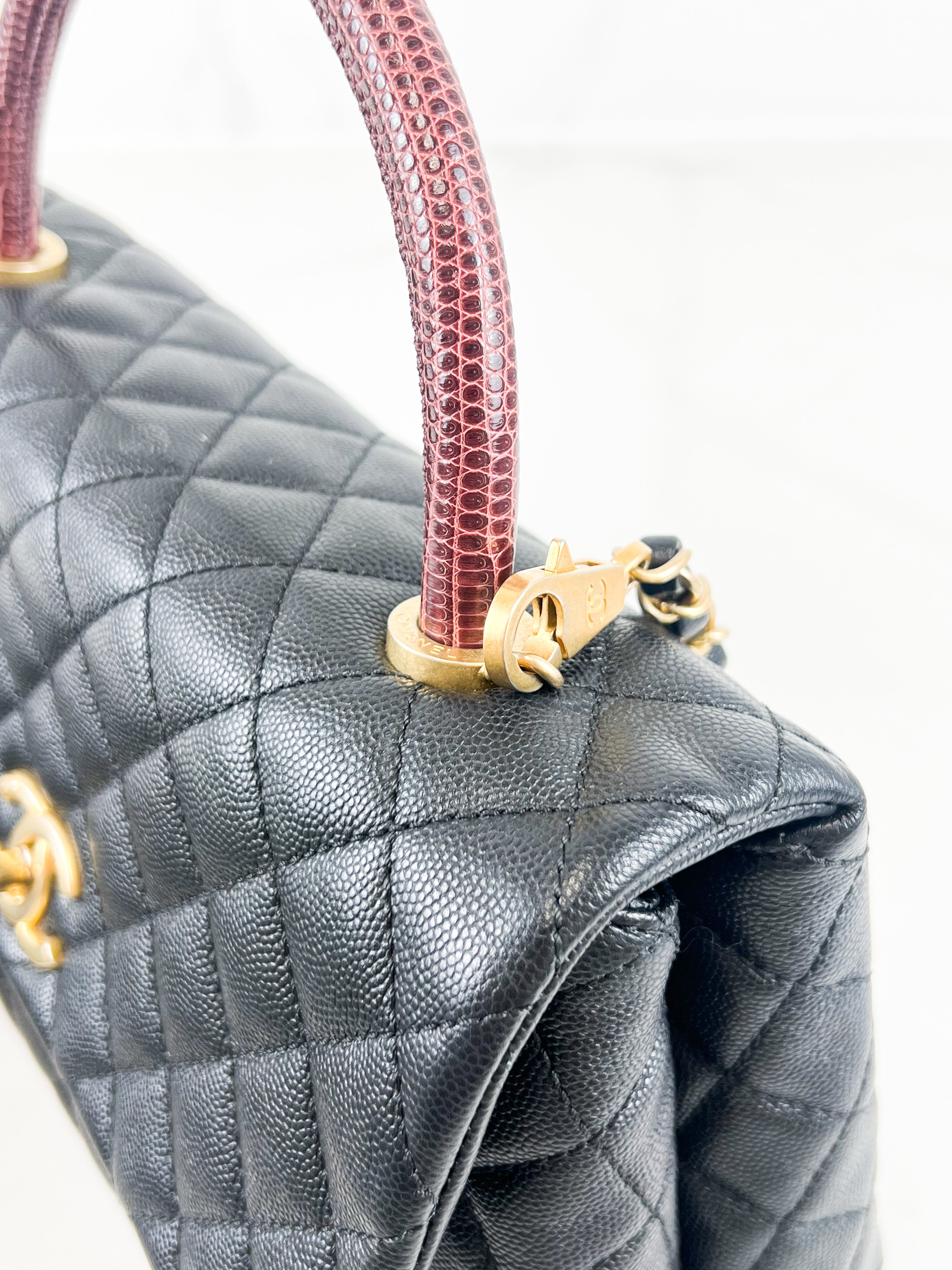 Chanel Medium Top Handle Coco in Black Caviar with Lizard Handle GHW