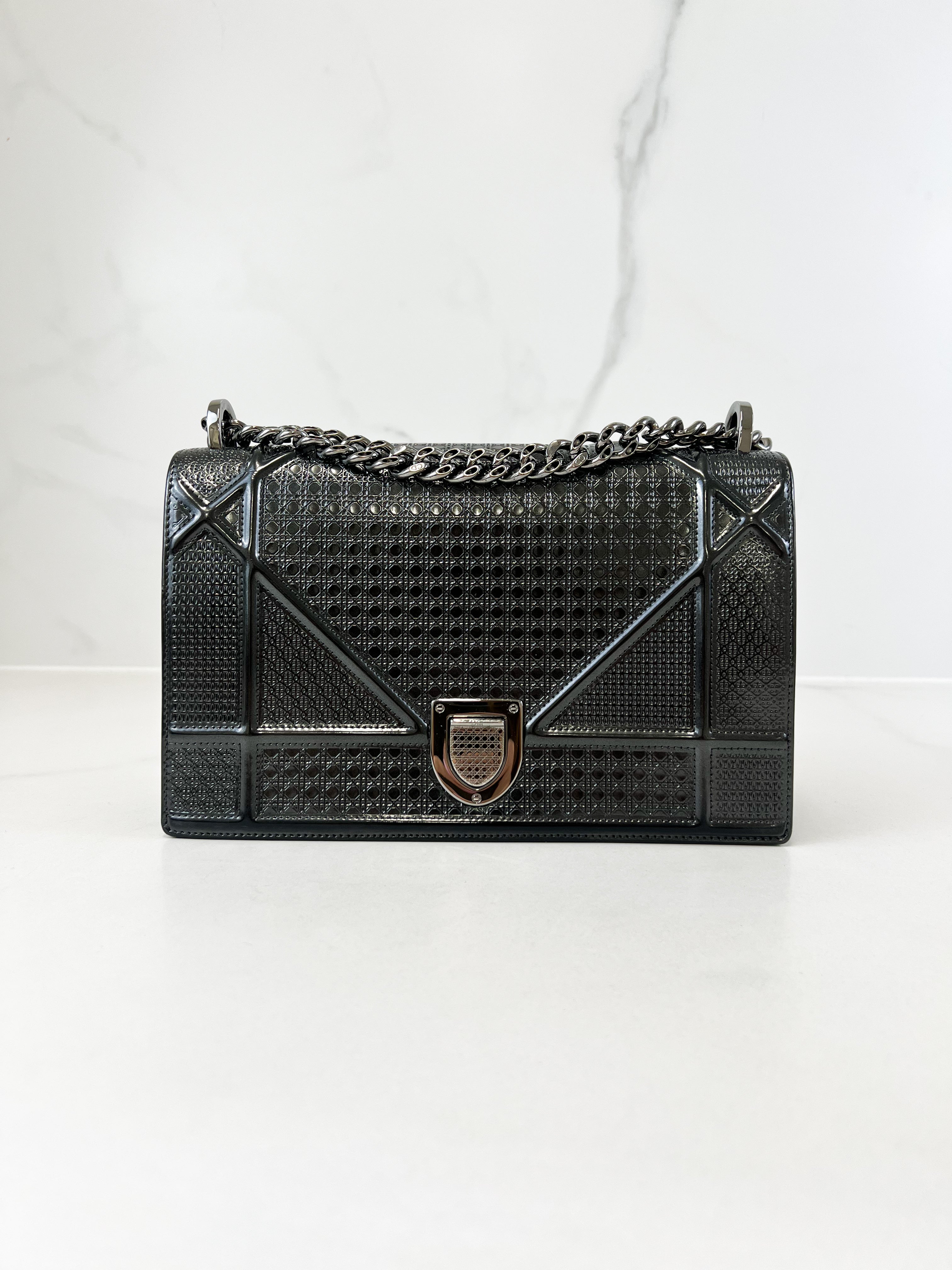 Christian Dior Medium Patent Grey Diorama with SHW