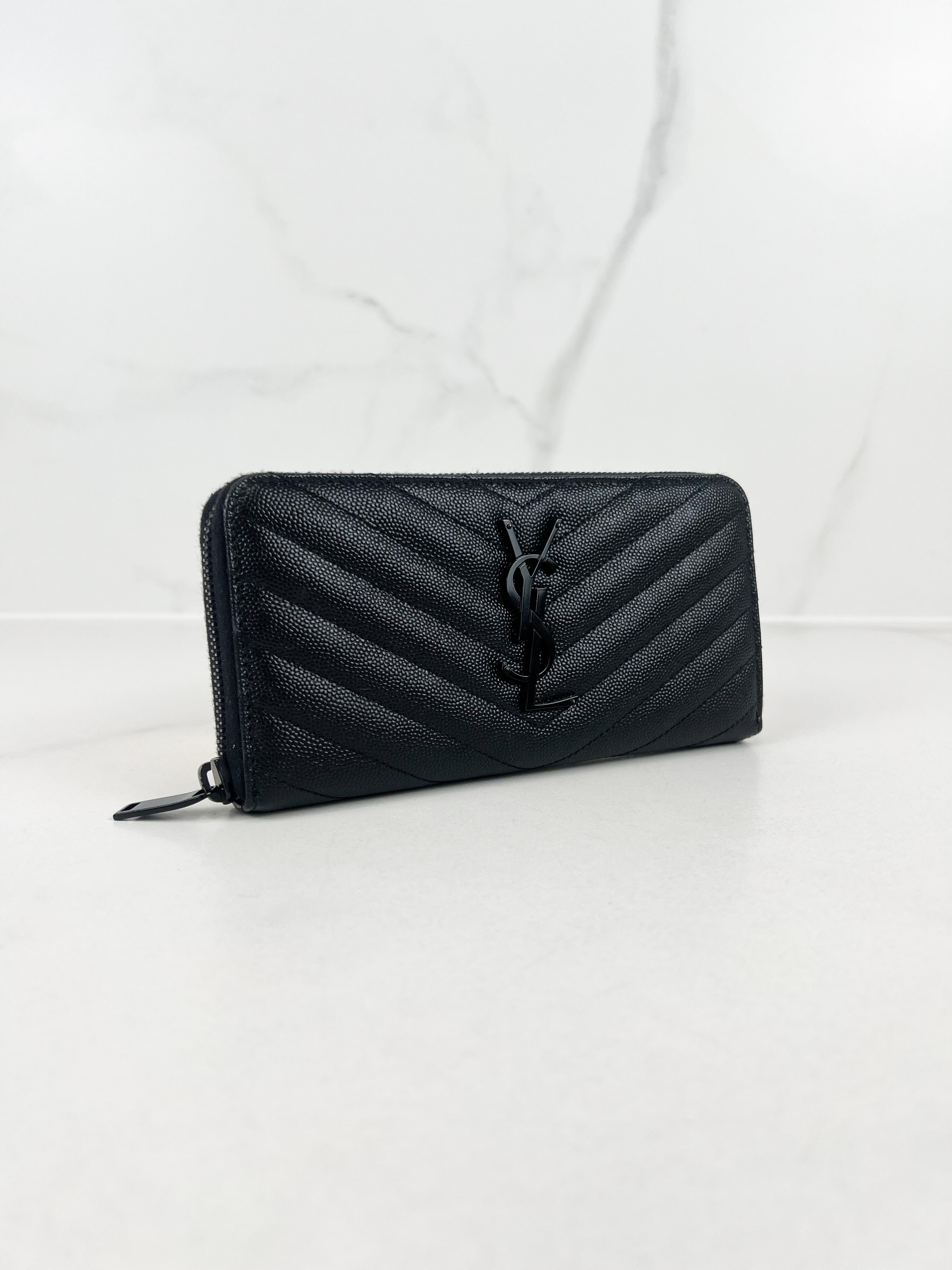 Saint Laurent Monogram Zip Around Wallet in GHW