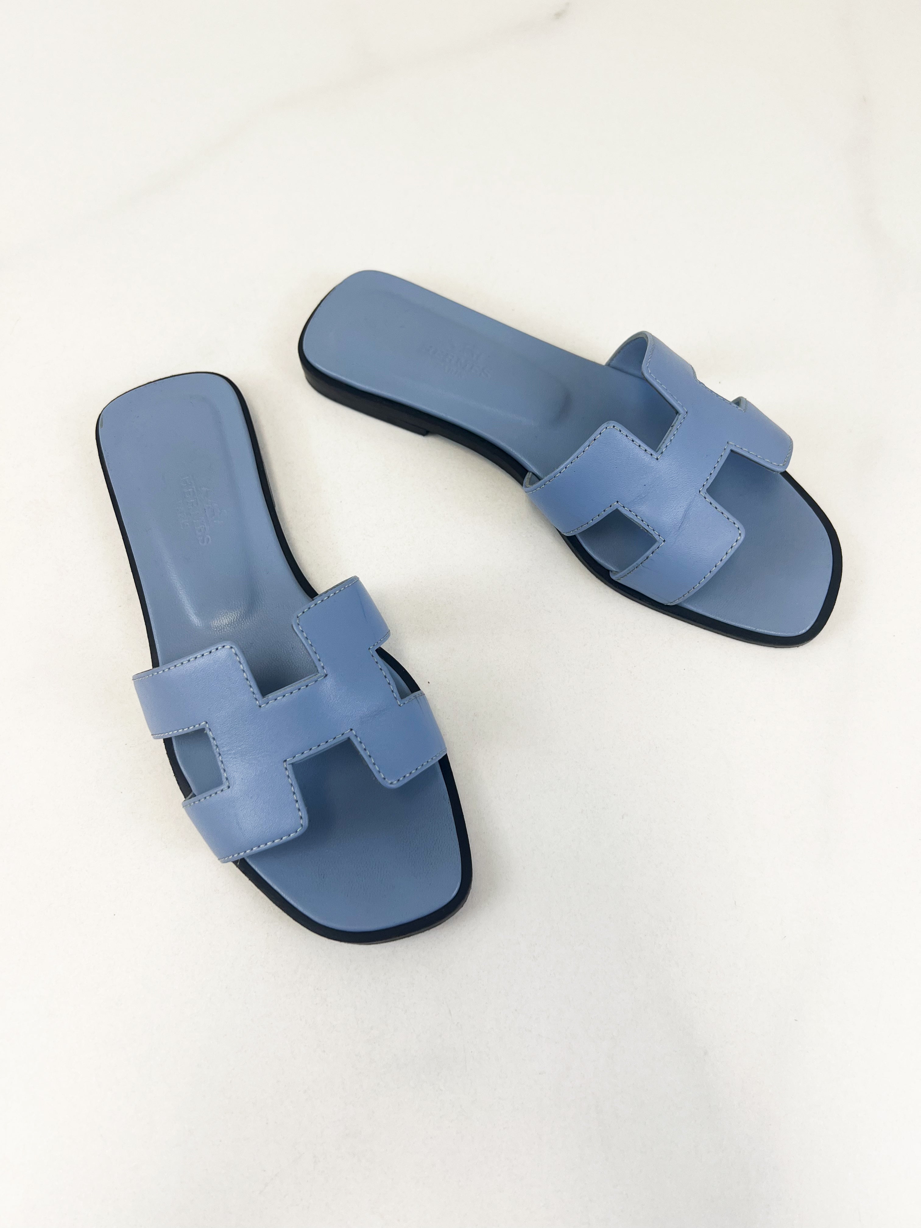 Hermes Oran Sandal in Blue Size 35