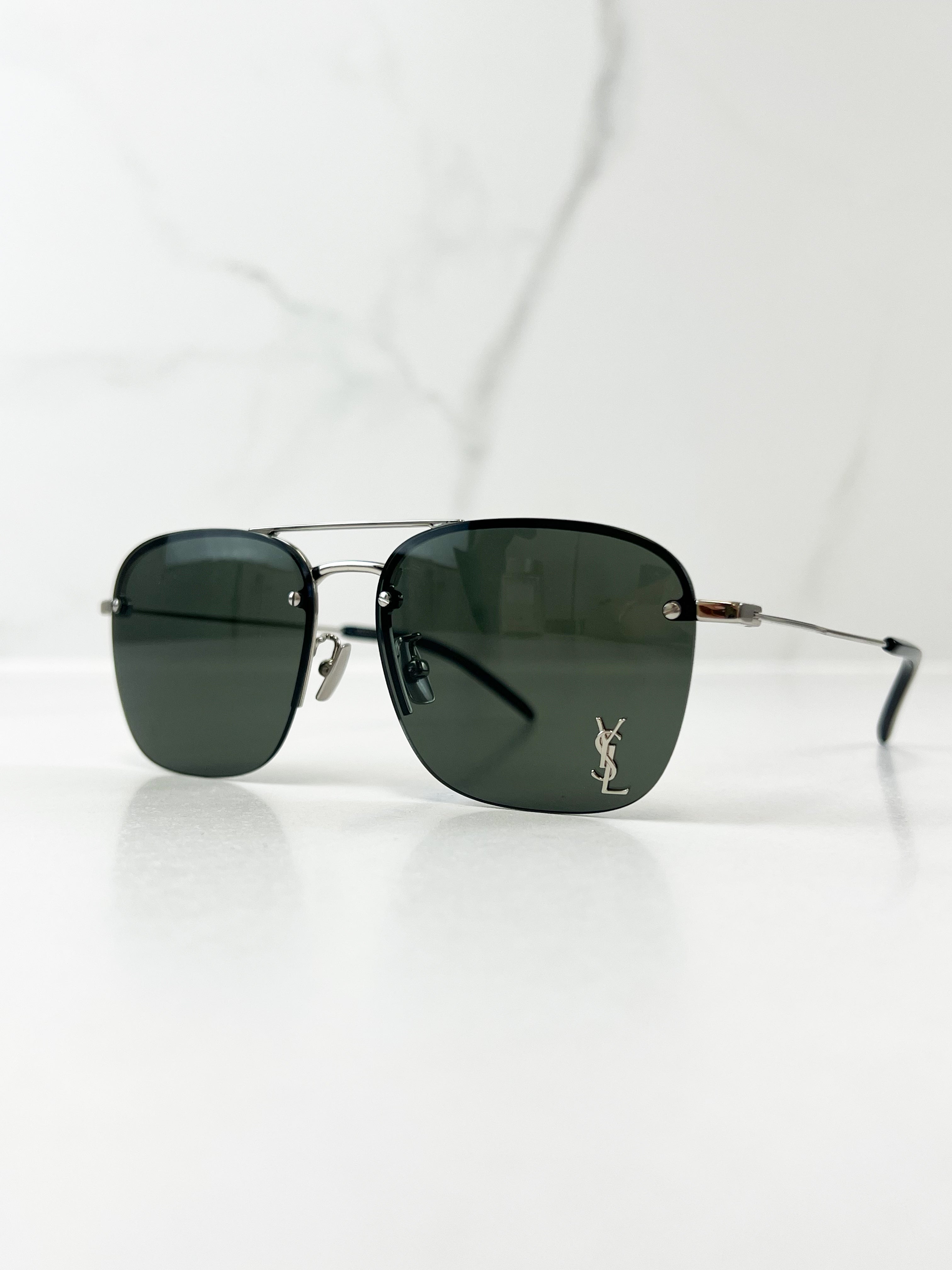 Saint Laurent Black Aviator Logo Sunglasses with SHW