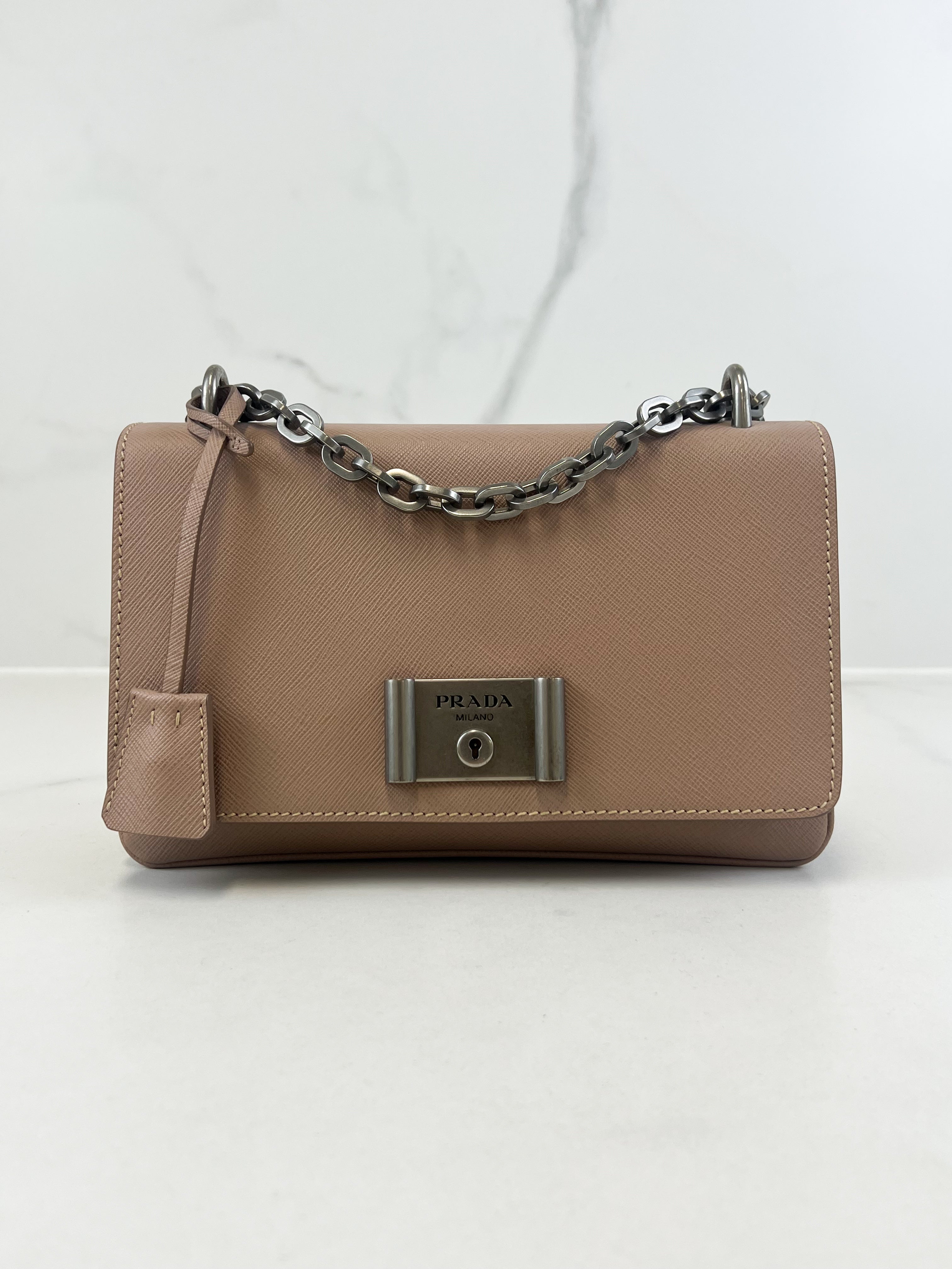 Prada Saffiano Leather Lock Crossbody Bag
