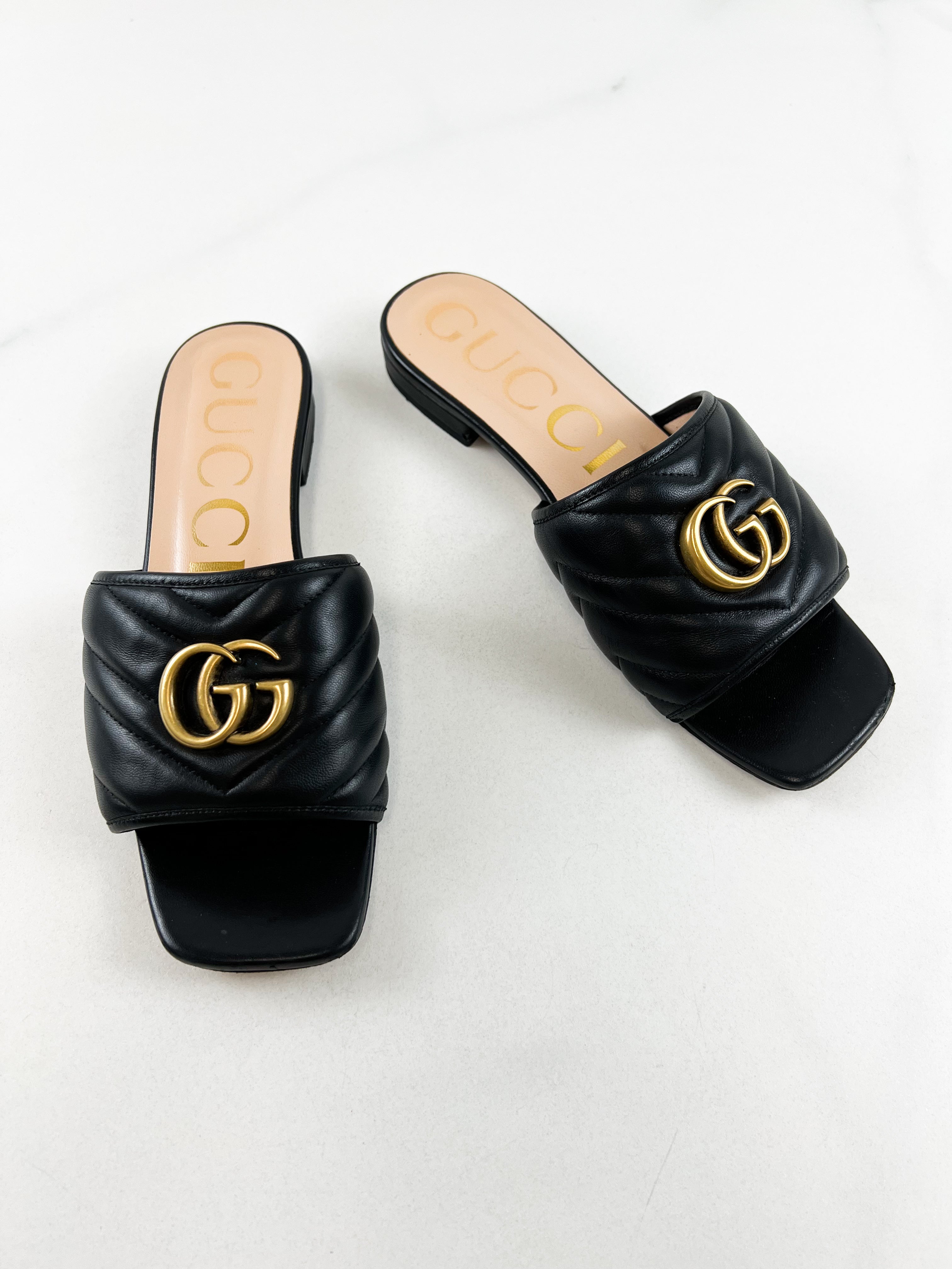 Gucci Jolie Marmont GG Logo Quilted Slides Size 38
