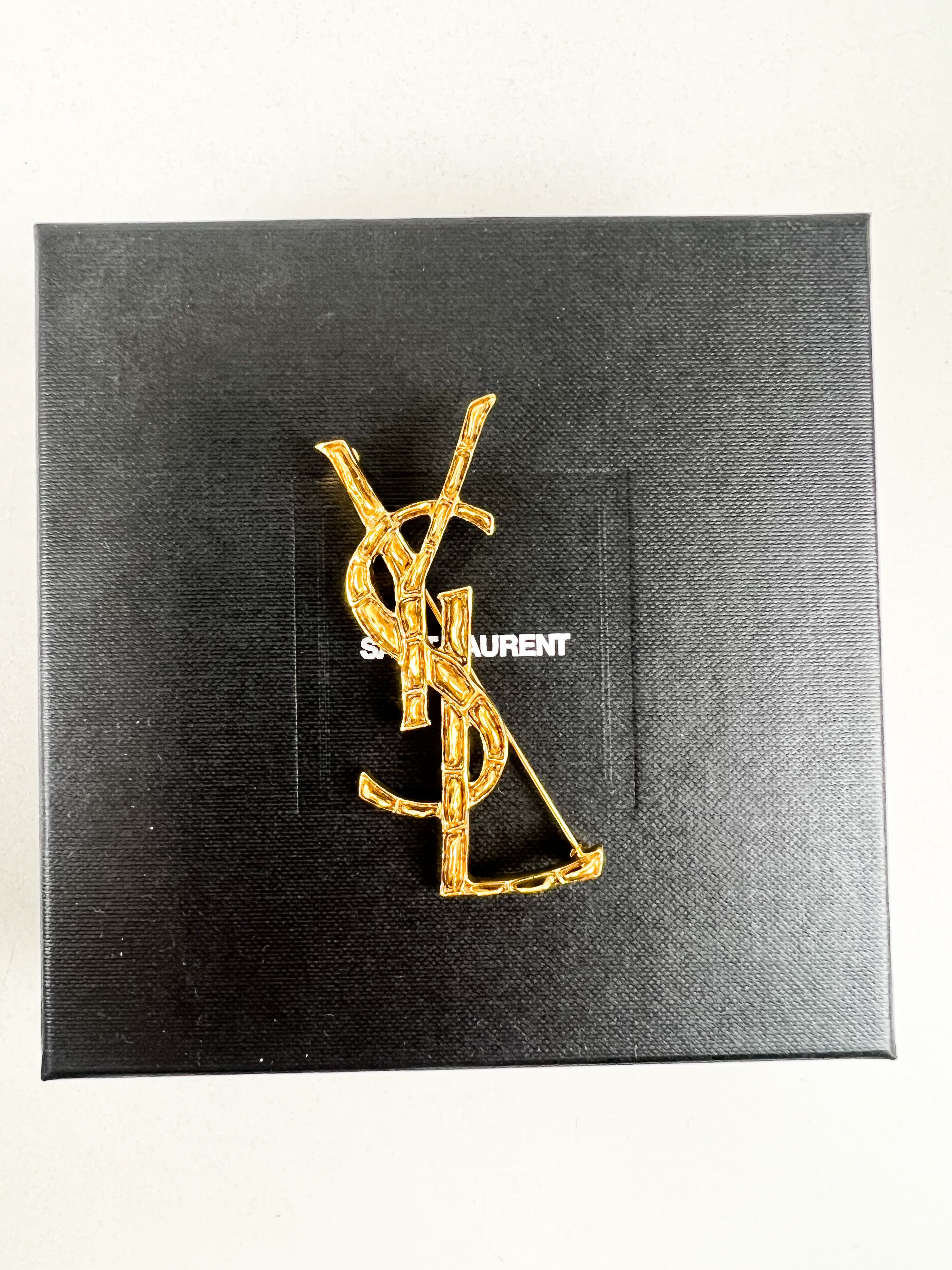 Saint Laurent YSL Logo Brooch in Gold