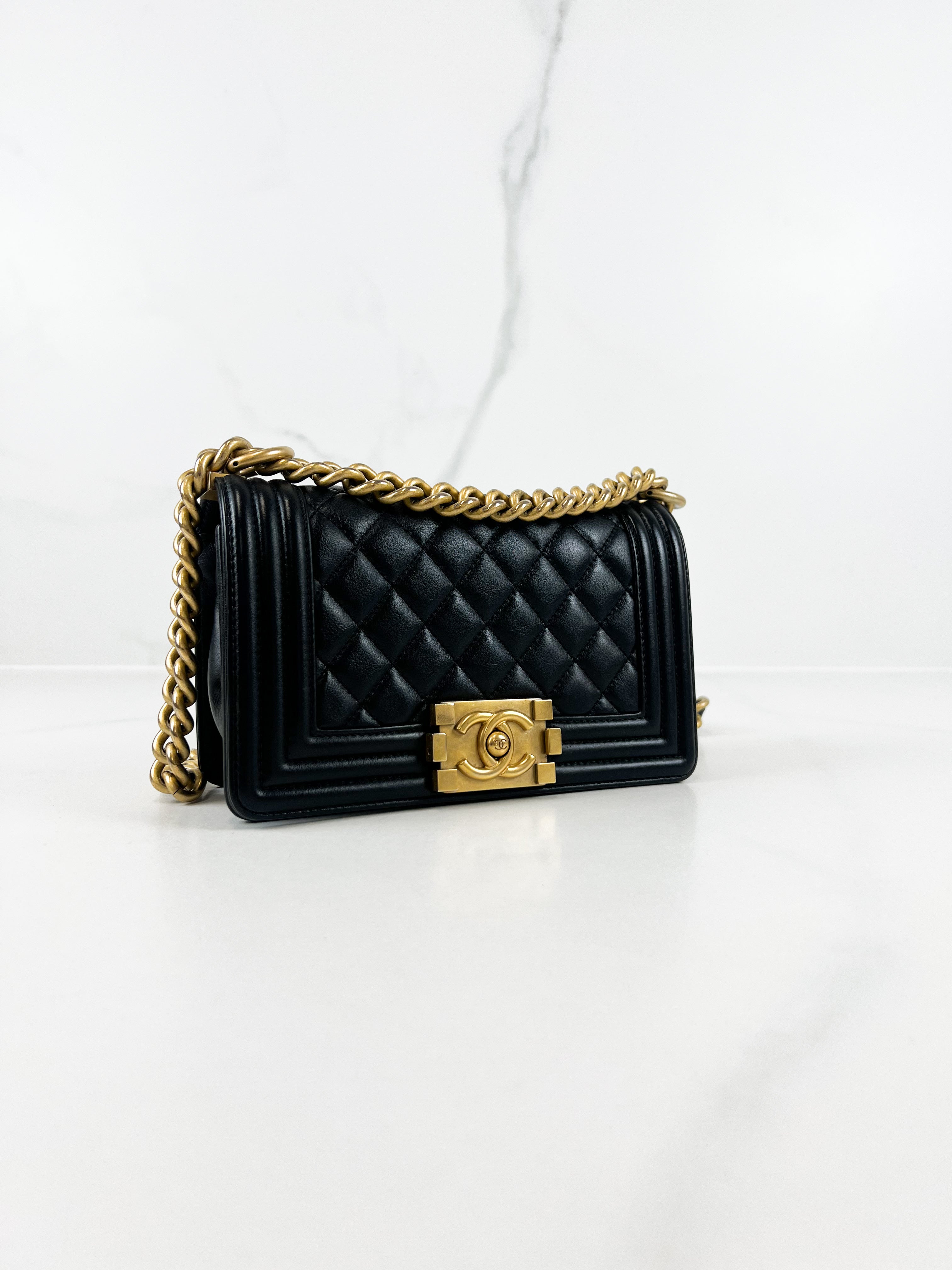 Chanel Small Quilted Calfskin Boy Bag with Gold Hardware