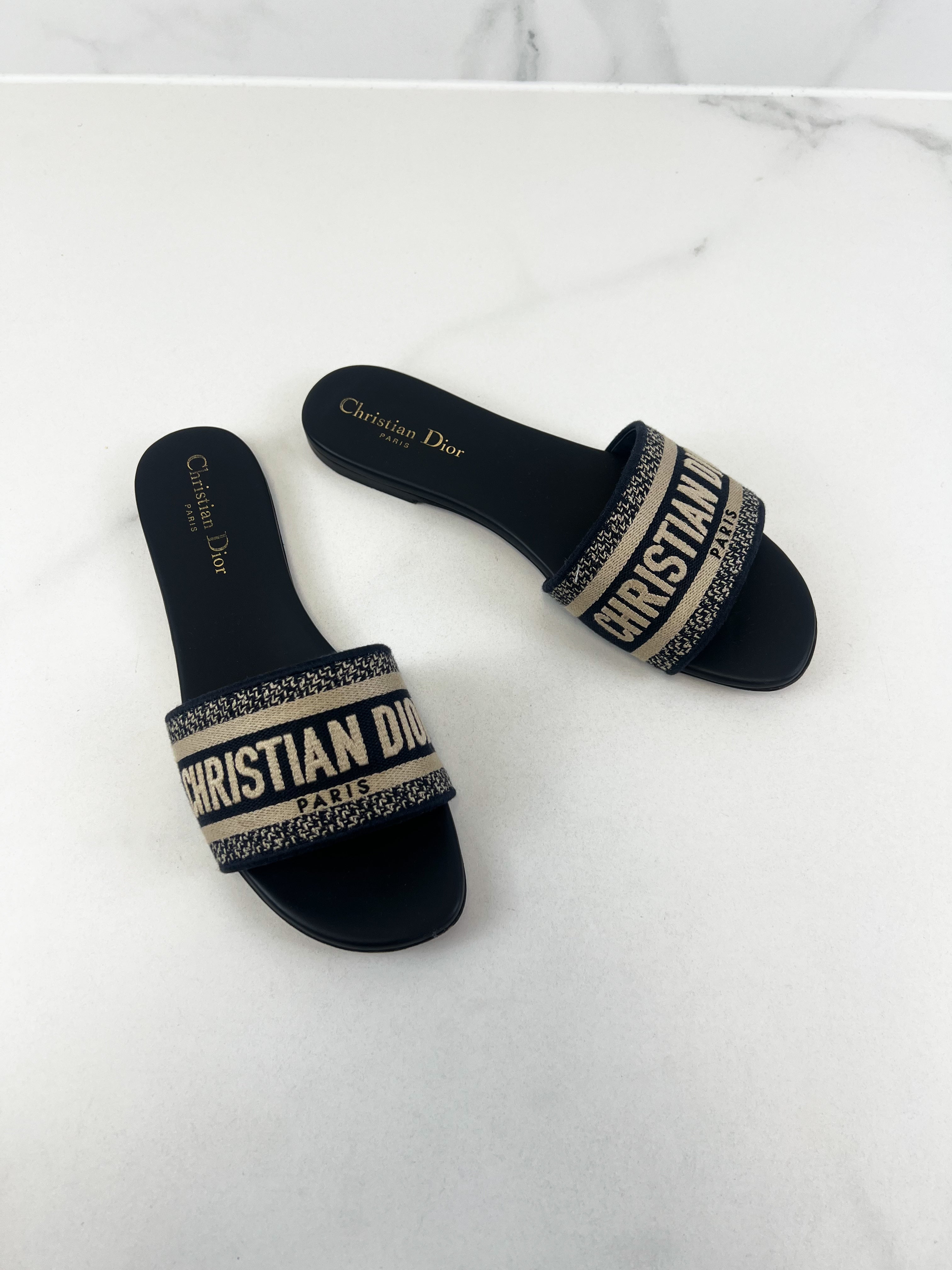 Christian Dior Navy Dway Slides Size 39