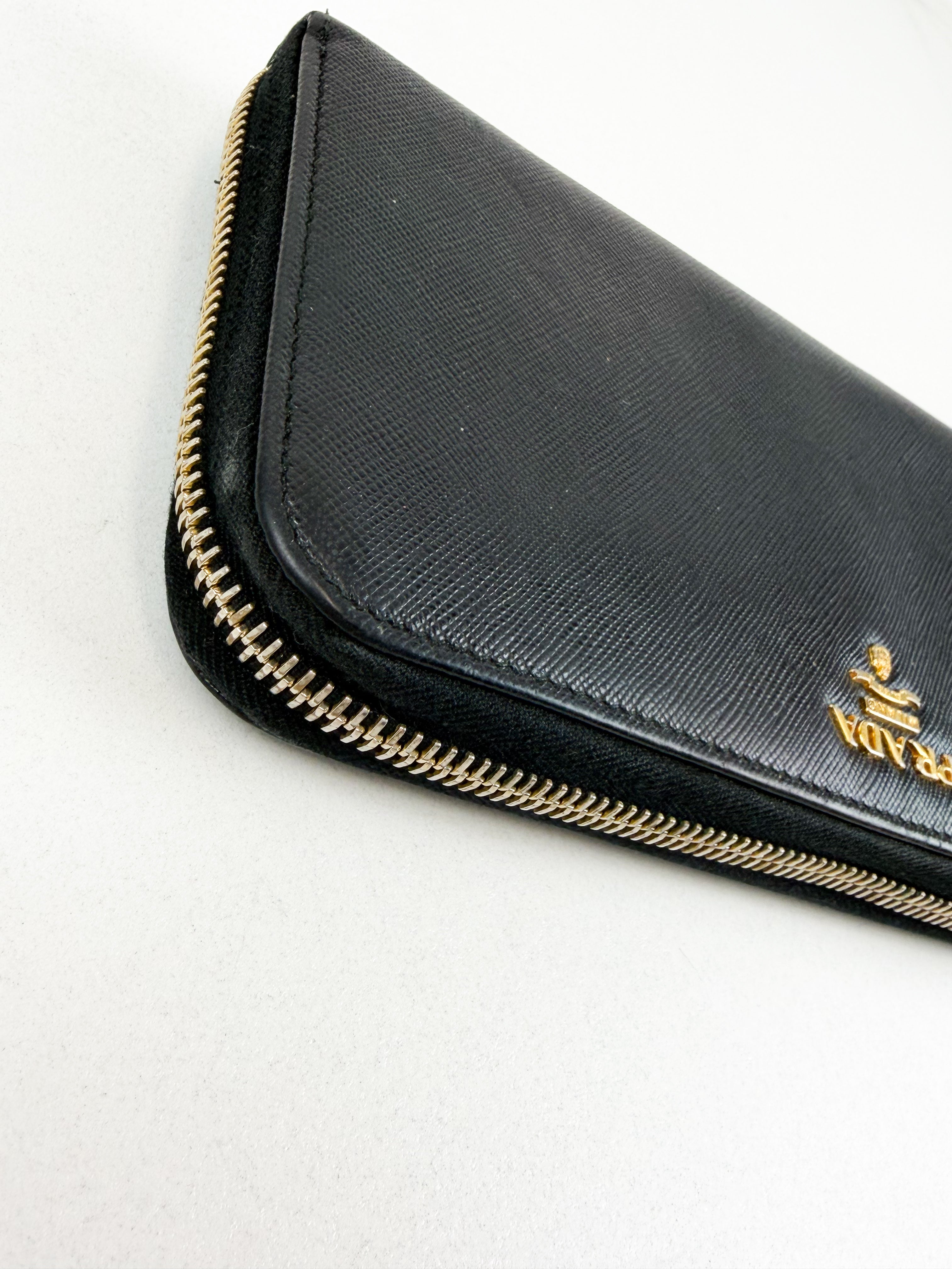 Prada Large Grained Leather Zip Around Wallet