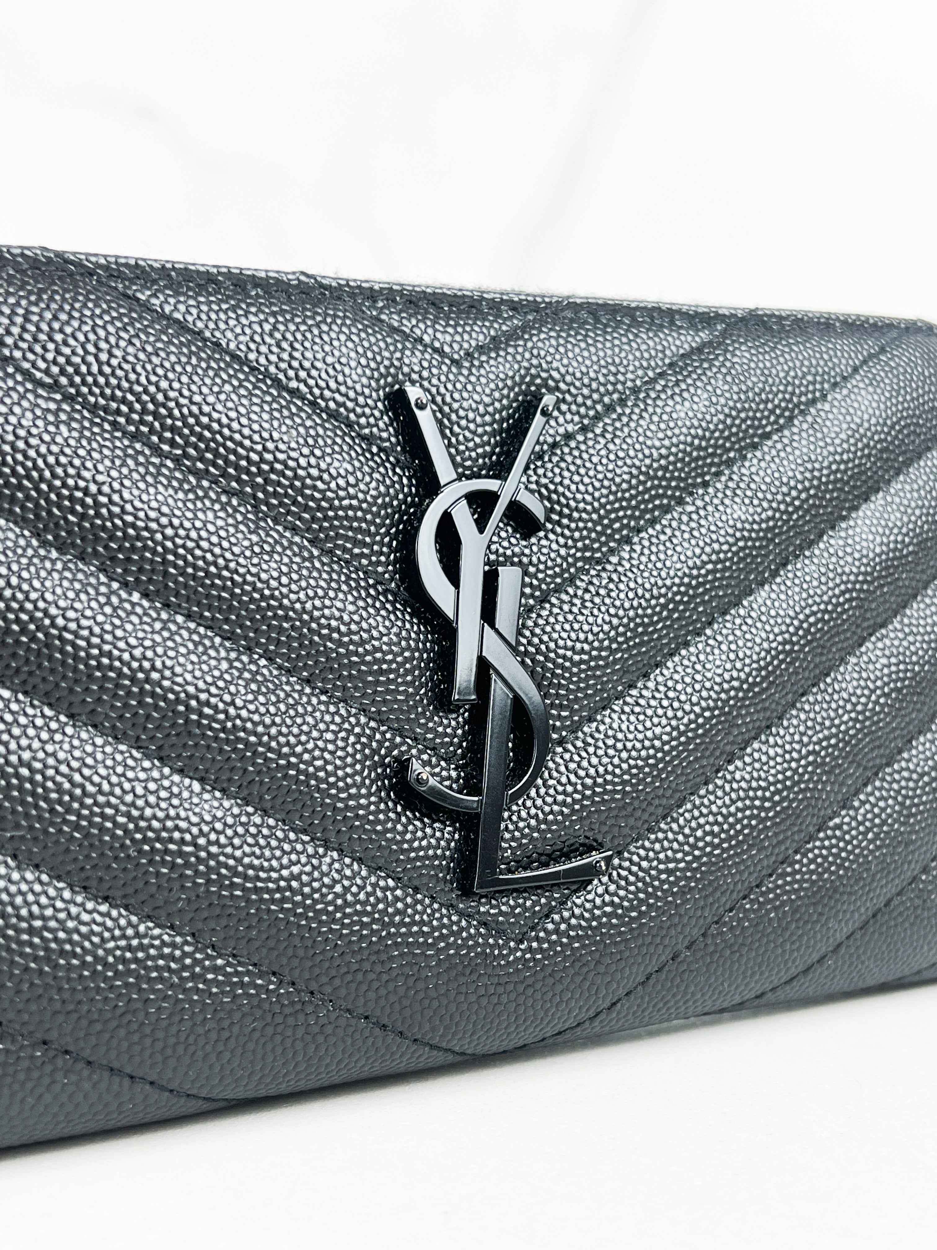 Saint Laurent Monogram Zip Around Wallet in GHW