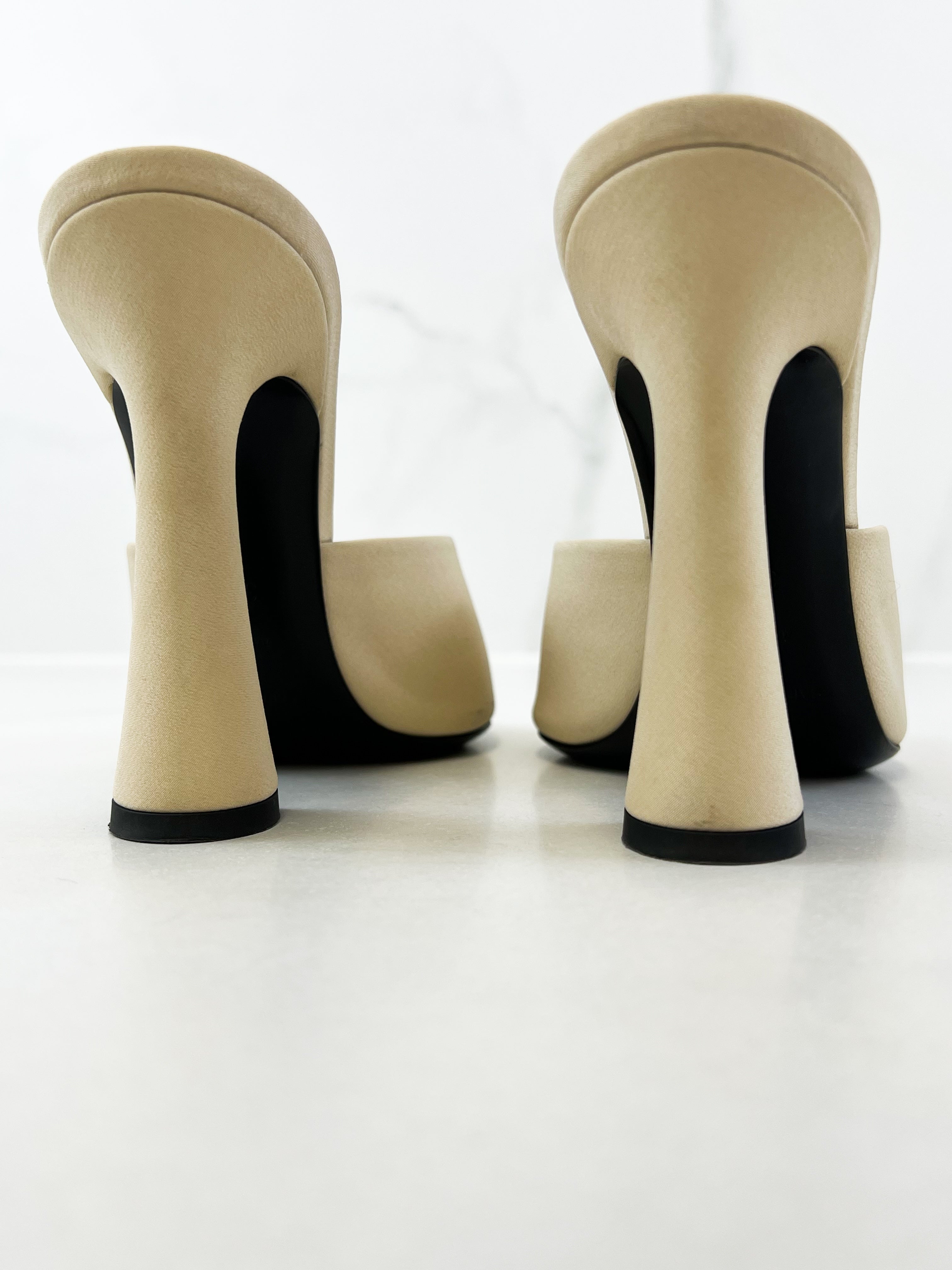 Saint Laurent Suite Silk Satin Mules in Natural