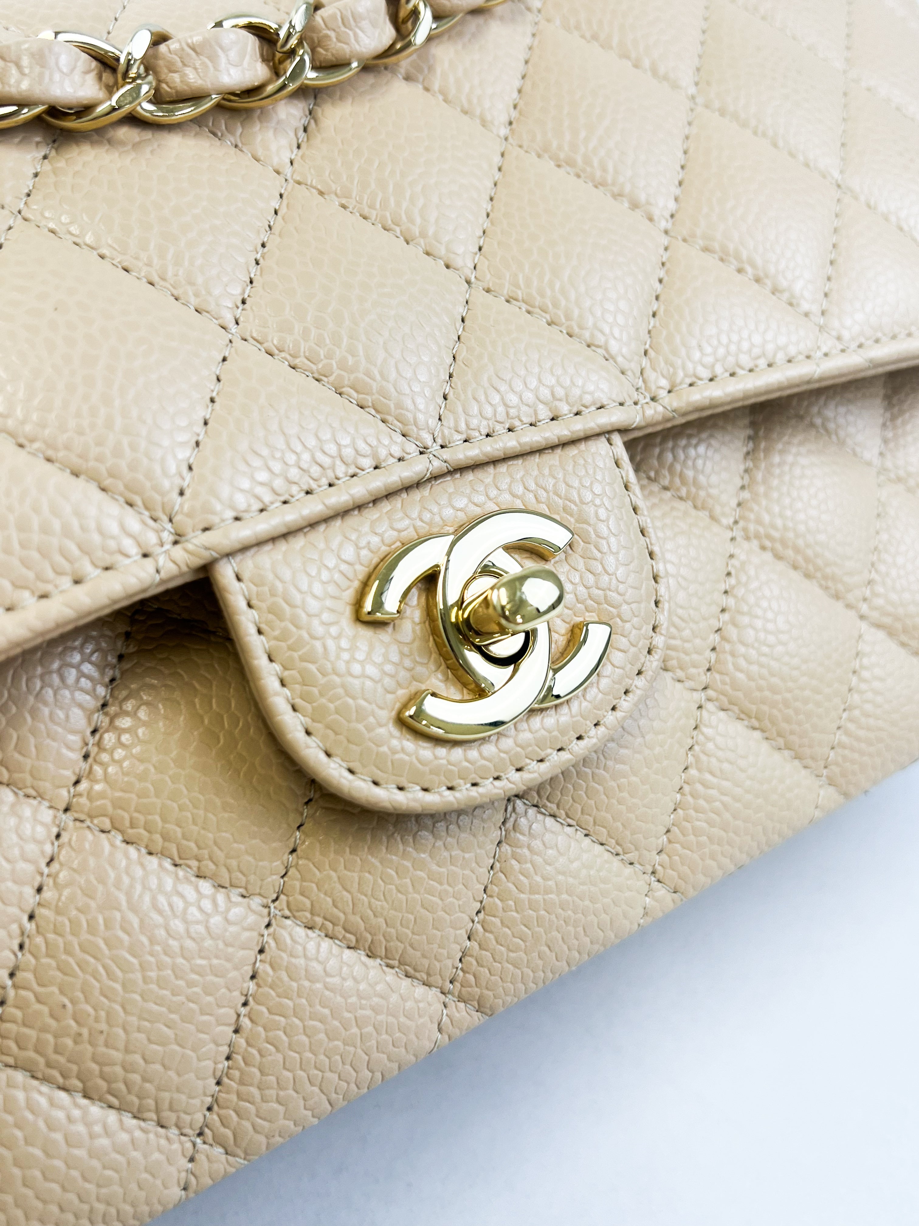 Chanel CC Medium Caviar Beige Classic Double Flap Shoulder Bag