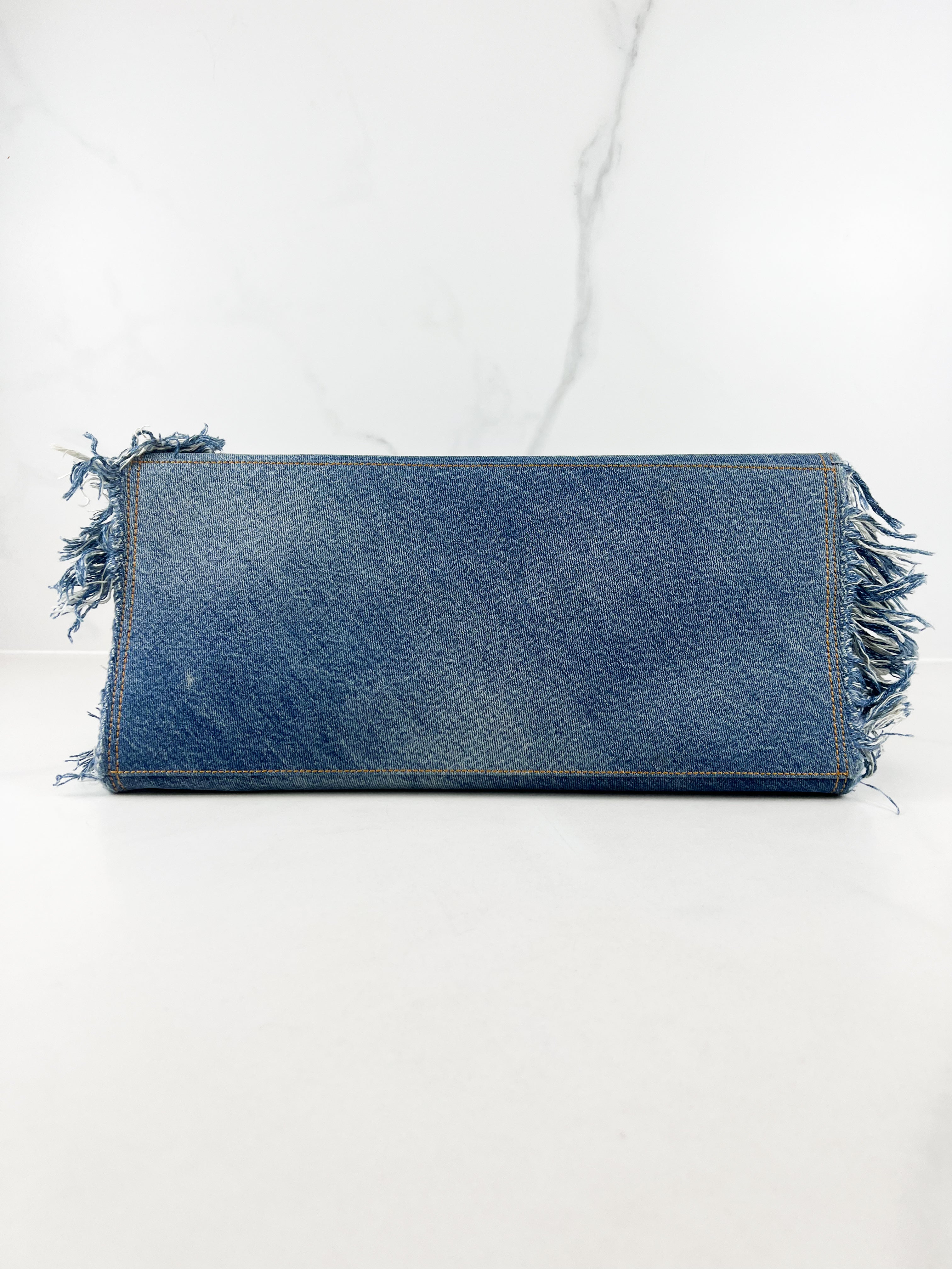 Fendi Blue Denim Fringe Medium Sunshine Tote Bag