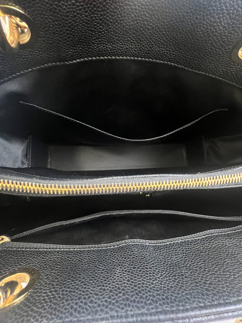 Chanel Black Caviar CC Logo Embossed GST Tote
