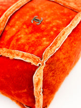 Chanel Vintage Orange Sheepskin Suede Logos Shoulder Bag