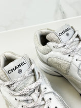 Chanel CC Tweed White/Silver Iridescent Sneaker Size 40