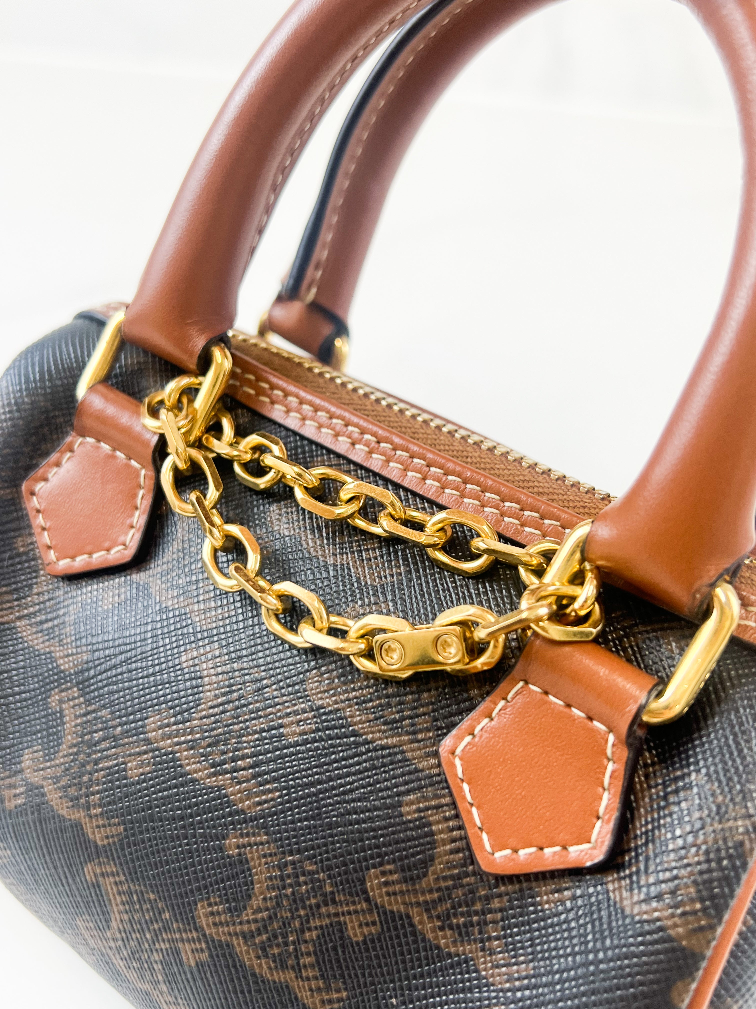 Celine Mini Boston In Triomphe Canvas and Calfskin