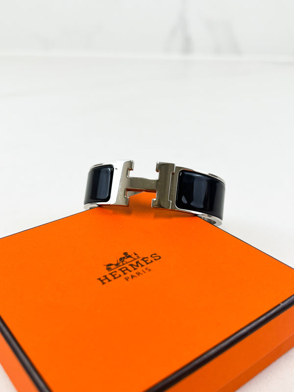 Hermes Clic H Black Enamel Bracelet