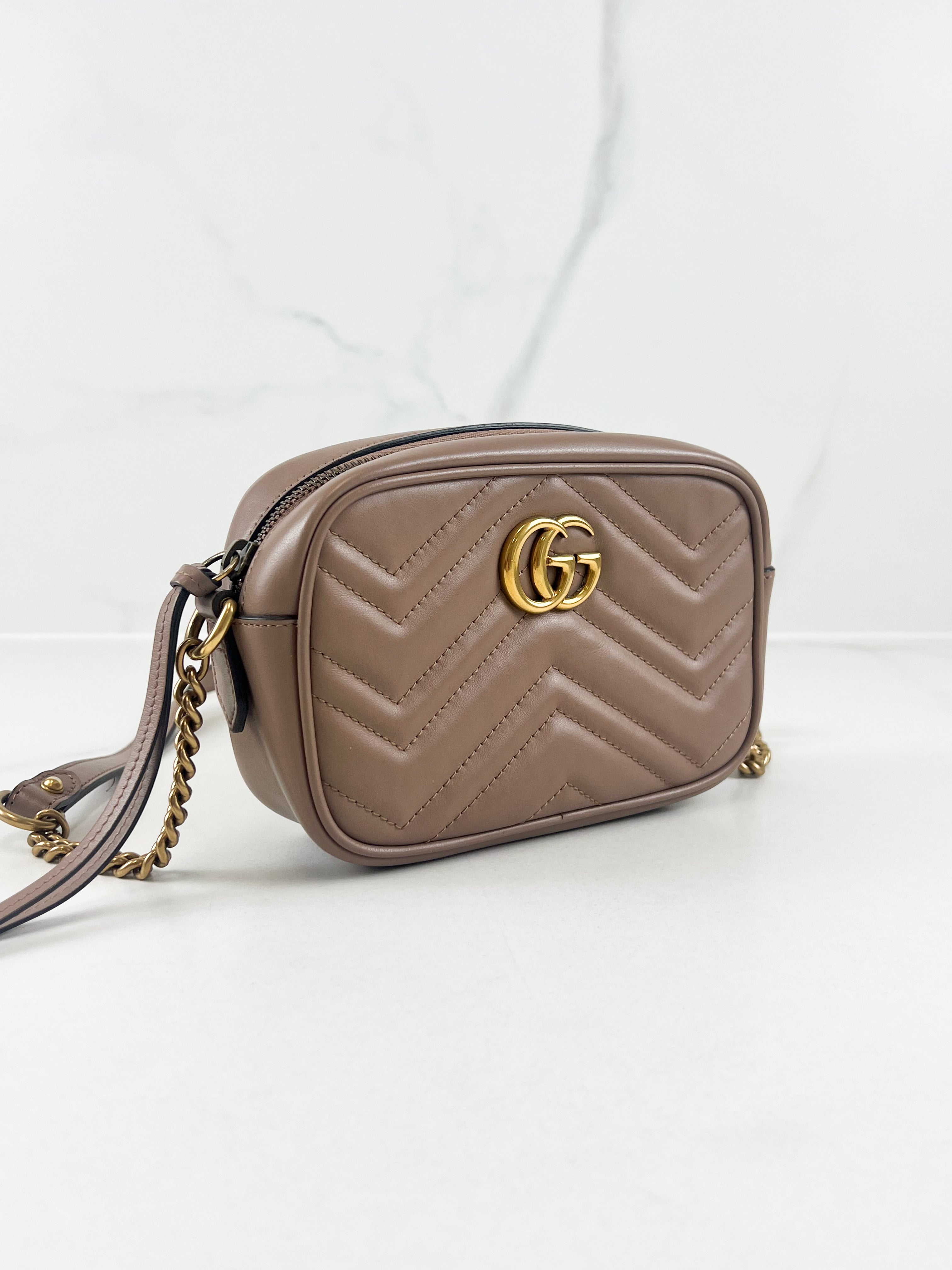 Gucci GG Marmont Matelasse Mini Beige Bag