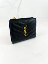 Saint Laurent Cassandre Matelasse Bi-fold Wallet in Grain De Poudre Embossed Leather