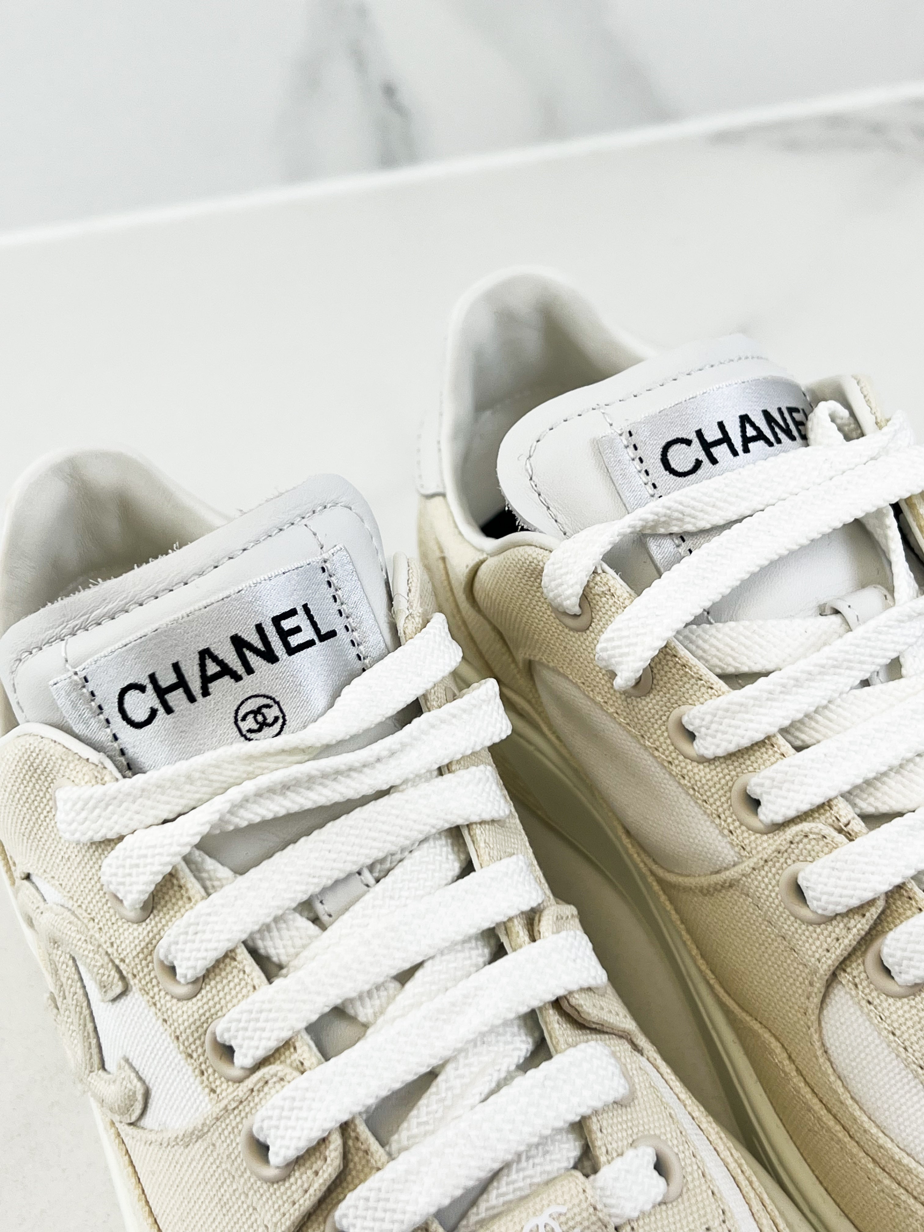 Chanel CC Cream Sneaker Size 37