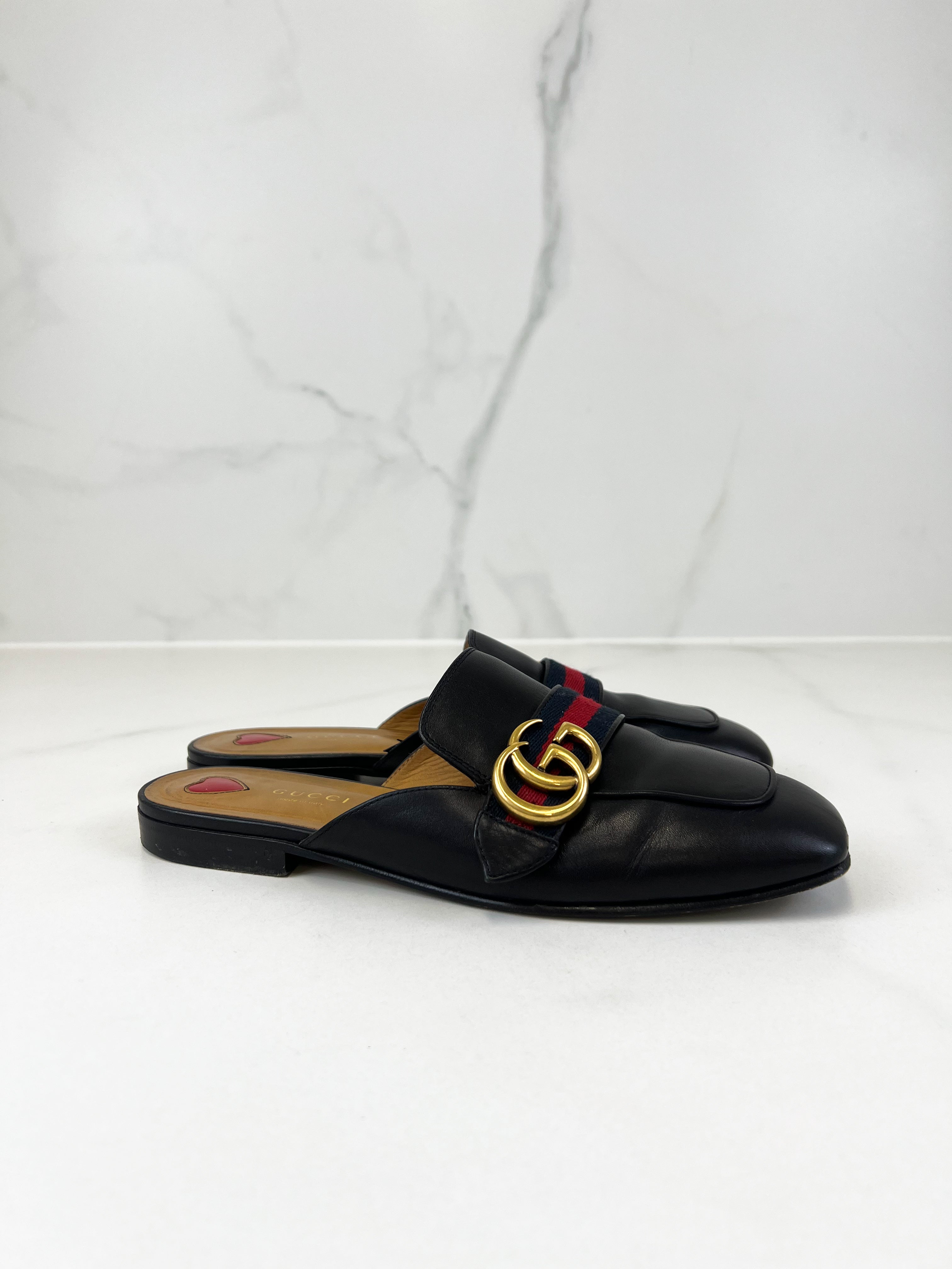 Gucci GG Peyton Leather Mules Size 37